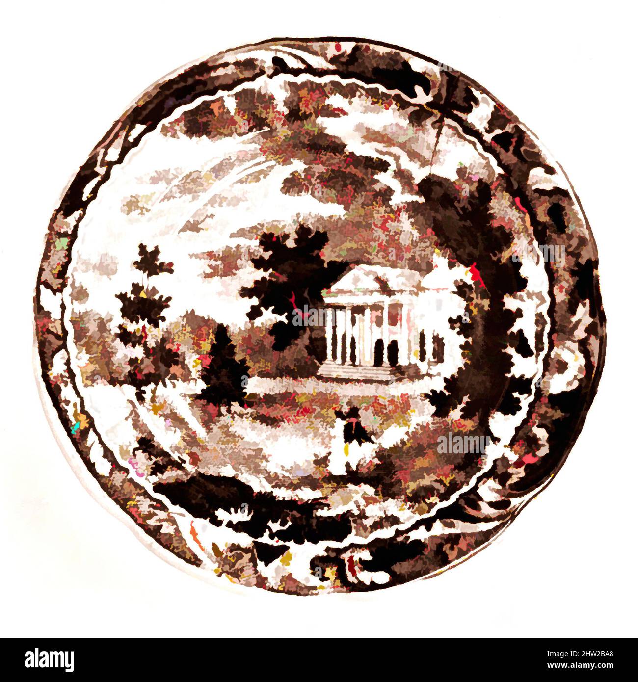 Art inspiré par plate, env. 1822 environ 1836, fabriqué à Staffordshire, Stoke-on-Trent, Angleterre, Royaume-Uni (marché américain), Faïence, imprimé transvasé, diam. 3 1/4 po (8,3 cm), céramique, Joseph Stubbs (active ca. 1822–36, œuvres classiques modernisées par Artotop avec une touche de modernité. Formes, couleur et valeur, impact visuel accrocheur sur l'art émotions par la liberté d'œuvres d'art d'une manière contemporaine. Un message intemporel qui cherche une nouvelle direction créative. Artistes qui se tournent vers le support numérique et créent le NFT Artotop Banque D'Images