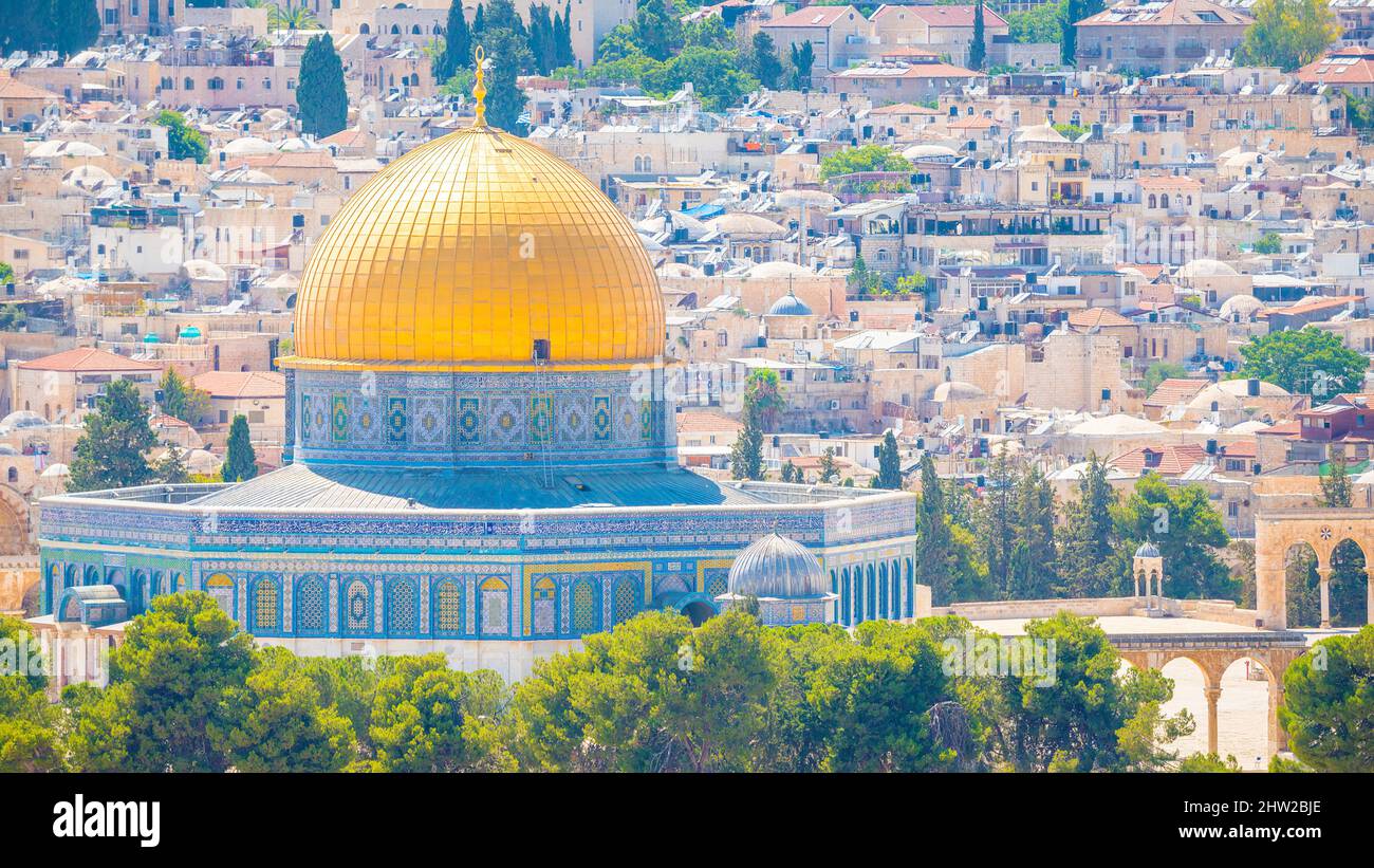 Dôme du Rocher sur le Mont du Temple, Jérusalem, Israël. Banque D'Images