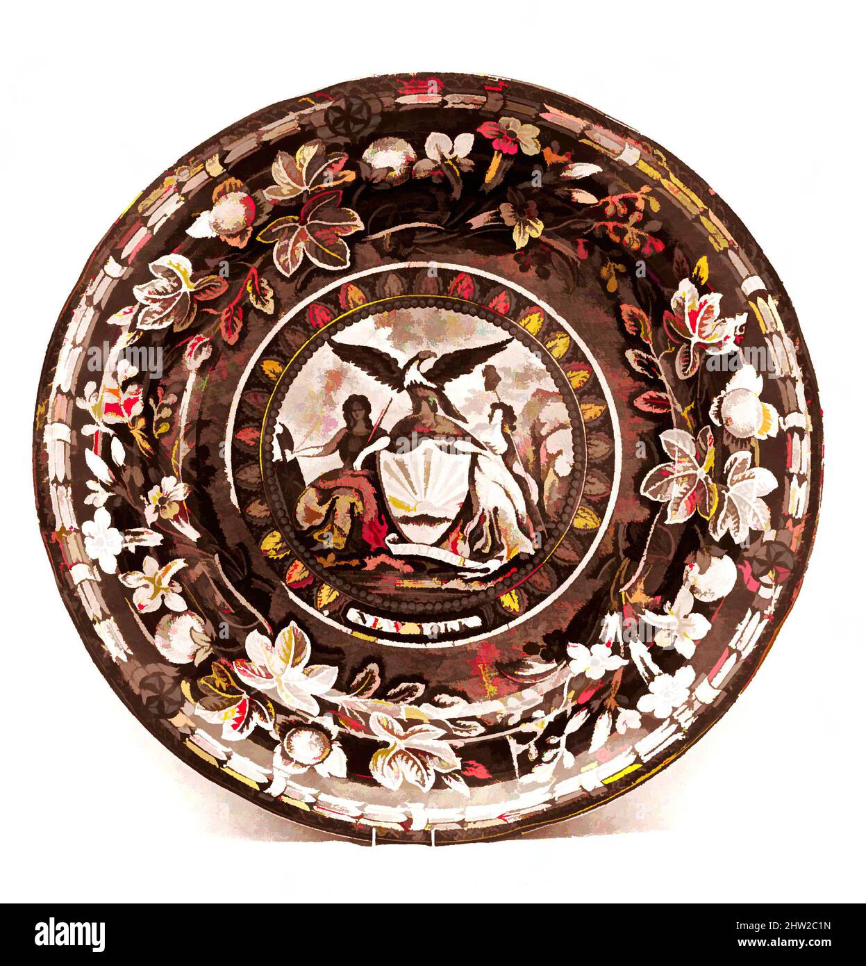 Art inspiré par plate, env. 1826 environ 1835, fabriqué à Staffordshire, Stoke-on-Trent, Angleterre, Royaume-Uni (marché américain), Faïence, imprimé transvasé, diam. 10 po (25,4 cm), céramique, Thomas Mayer (active ca. 1826–38, œuvres classiques modernisées par Artotop avec une touche de modernité. Formes, couleur et valeur, impact visuel accrocheur sur l'art émotions par la liberté d'œuvres d'art d'une manière contemporaine. Un message intemporel qui cherche une nouvelle direction créative. Artistes qui se tournent vers le support numérique et créent le NFT Artotop Banque D'Images