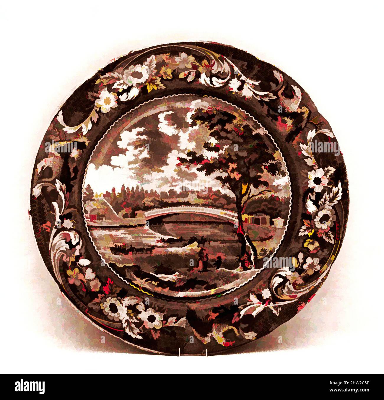 Art inspiré par plate, env. 1824 environ 1836, fabriqué à Staffordshire, Stoke-on-Trent, Angleterre, Royaume-Uni (marché américain), Faïence, imprimé transvasé, diam. 8 7/8 po (22,5 cm), céramique, Joseph Stubbs (active ca. 1822–36, œuvres classiques modernisées par Artotop avec une touche de modernité. Formes, couleur et valeur, impact visuel accrocheur sur l'art émotions par la liberté d'œuvres d'art d'une manière contemporaine. Un message intemporel qui cherche une nouvelle direction créative. Artistes qui se tournent vers le support numérique et créent le NFT Artotop Banque D'Images