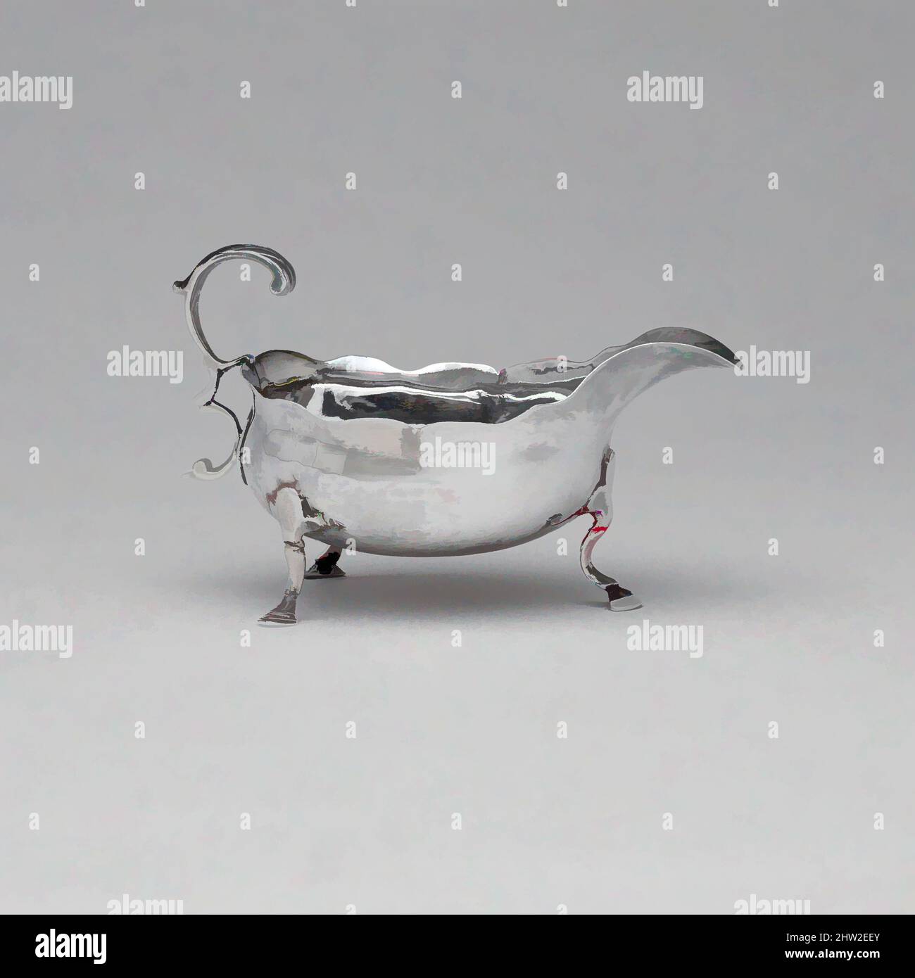 Art inspiré par Sauceboat, 1755–70, peut-être fabriqué à Boston, Massachusetts, États-Unis; peut-être fabriqué à Charlestown, Massachusetts, États-Unis, américain, argent, 3 1/8 x 4 15/16 x 2 5/8 po (7,9 x 12,5 x 6,7 cm) ; 2 oz. 14 l/h (84,1 g), argent, peut-être par Zachariah Brigden (, oeuvres classiques modernisées par Artotop avec une touche de modernité. Formes, couleur et valeur, impact visuel accrocheur sur l'art émotions par la liberté d'œuvres d'art d'une manière contemporaine. Un message intemporel qui cherche une nouvelle direction créative. Artistes qui se tournent vers le support numérique et créent le NFT Artotop Banque D'Images