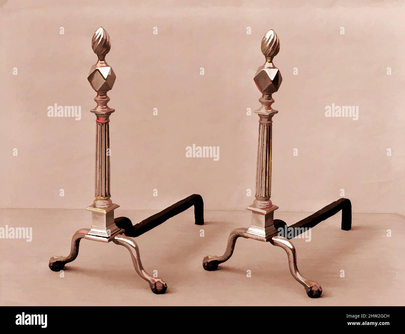 Art inspiré par Andiron, 1760–80, laiton, fer, 25 1/2 x 22 1/4 x 13 1/2 po. (64,8 x 56,5 x 34,3 cm), Métal, oeuvres classiques modernisées par Artotop avec une touche de modernité. Formes, couleur et valeur, impact visuel accrocheur sur l'art émotions par la liberté d'œuvres d'art d'une manière contemporaine. Un message intemporel qui cherche une nouvelle direction créative. Artistes qui se tournent vers le support numérique et créent le NFT Artotop Banque D'Images