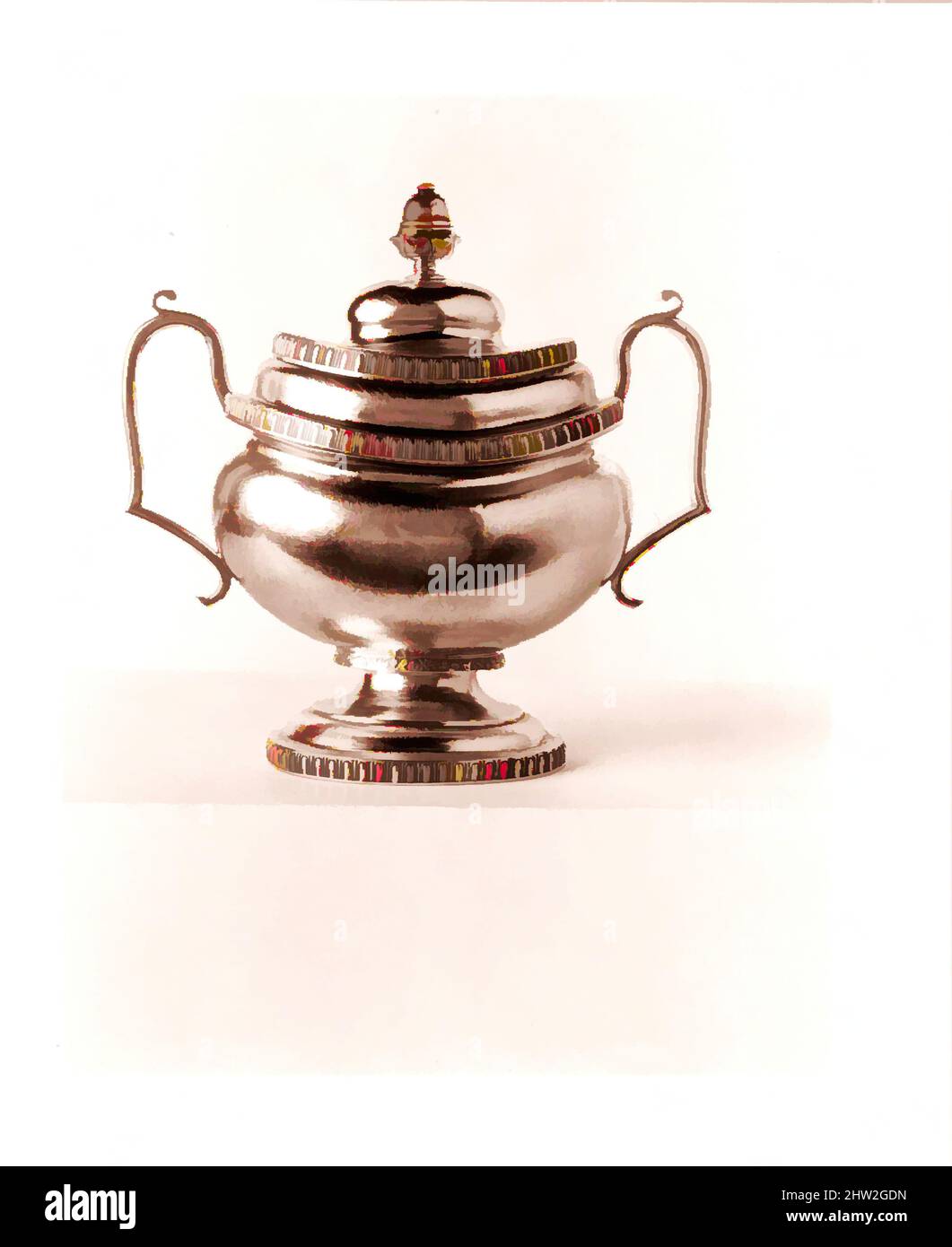 Art inspiré par Sugar Bowl, env. 1825, fabriqué à New York, New York, États-Unis, américain, argent, Total : 8 1/2 x 8 9/16 x 4 3/4 pouces (21,6 x 21,7 x 12,1 cm) ; 17 oz. 10 l/h (543,9 g), argent, Garrett Eoff (1779–1845, oeuvres classiques modernisées par Artotop avec une touche de modernité. Formes, couleur et valeur, impact visuel accrocheur sur l'art émotions par la liberté d'œuvres d'art d'une manière contemporaine. Un message intemporel qui cherche une nouvelle direction créative. Artistes qui se tournent vers le support numérique et créent le NFT Artotop Banque D'Images