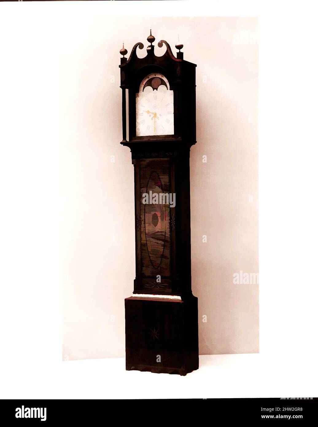 Art inspiré par Tall Clock, 1800–1810, fabriqué à Utica, New York, États-Unis, Américain, érable, houx, ébène, pin blanc, peuplier tulipe, H. 99 1/2 po. (252,7 cm), Furniture, Nathan Storrs (1768–1839, oeuvres classiques modernisées par Artotop avec une touche de modernité. Formes, couleur et valeur, impact visuel accrocheur sur l'art émotions par la liberté d'œuvres d'art d'une manière contemporaine. Un message intemporel qui cherche une nouvelle direction créative. Artistes qui se tournent vers le support numérique et créent le NFT Artotop Banque D'Images