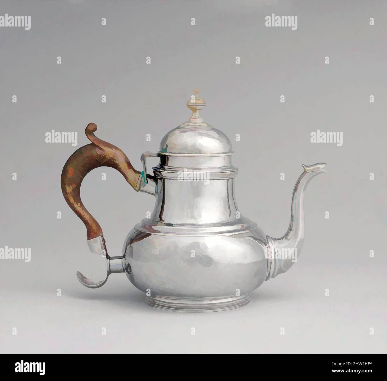 Art inspiré par Teapot, 1715–22, fabriqué à New York, New York, États-Unis, américain, argent, Total : 7 3/16 x 9 1/8 x 5 1/16 pouces (18,3 x 23,2 x 12,9 cm) ; 20 oz. 17 l/h (649 g), argent, Jesse Kip (baptisé 1660–1722, oeuvres classiques modernisées par Artotop avec une touche de modernité. Formes, couleur et valeur, impact visuel accrocheur sur l'art émotions par la liberté d'œuvres d'art d'une manière contemporaine. Un message intemporel qui cherche une nouvelle direction créative. Artistes qui se tournent vers le support numérique et créent le NFT Artotop Banque D'Images