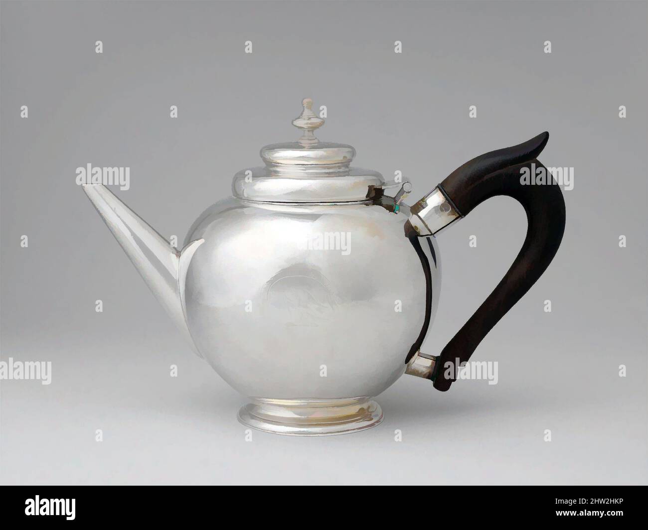 Art inspiré par Teapot, 1725–1735, fabriqué à Fairfield, Connecticut, États-Unis, Américain, argent, total : 6 3/16 x 9 5/16 x 5 1/16 po. (15,7 x 23,7 x 12,9 cm) ; 17 oz. 10 l/h (544,2 g), argent, Benjamin Wynkoop Jr. (Baptisé 1705–1766, œuvres classiques modernisées par Artotop avec une touche de modernité. Formes, couleur et valeur, impact visuel accrocheur sur l'art émotions par la liberté d'œuvres d'art d'une manière contemporaine. Un message intemporel qui cherche une nouvelle direction créative. Artistes qui se tournent vers le support numérique et créent le NFT Artotop Banque D'Images