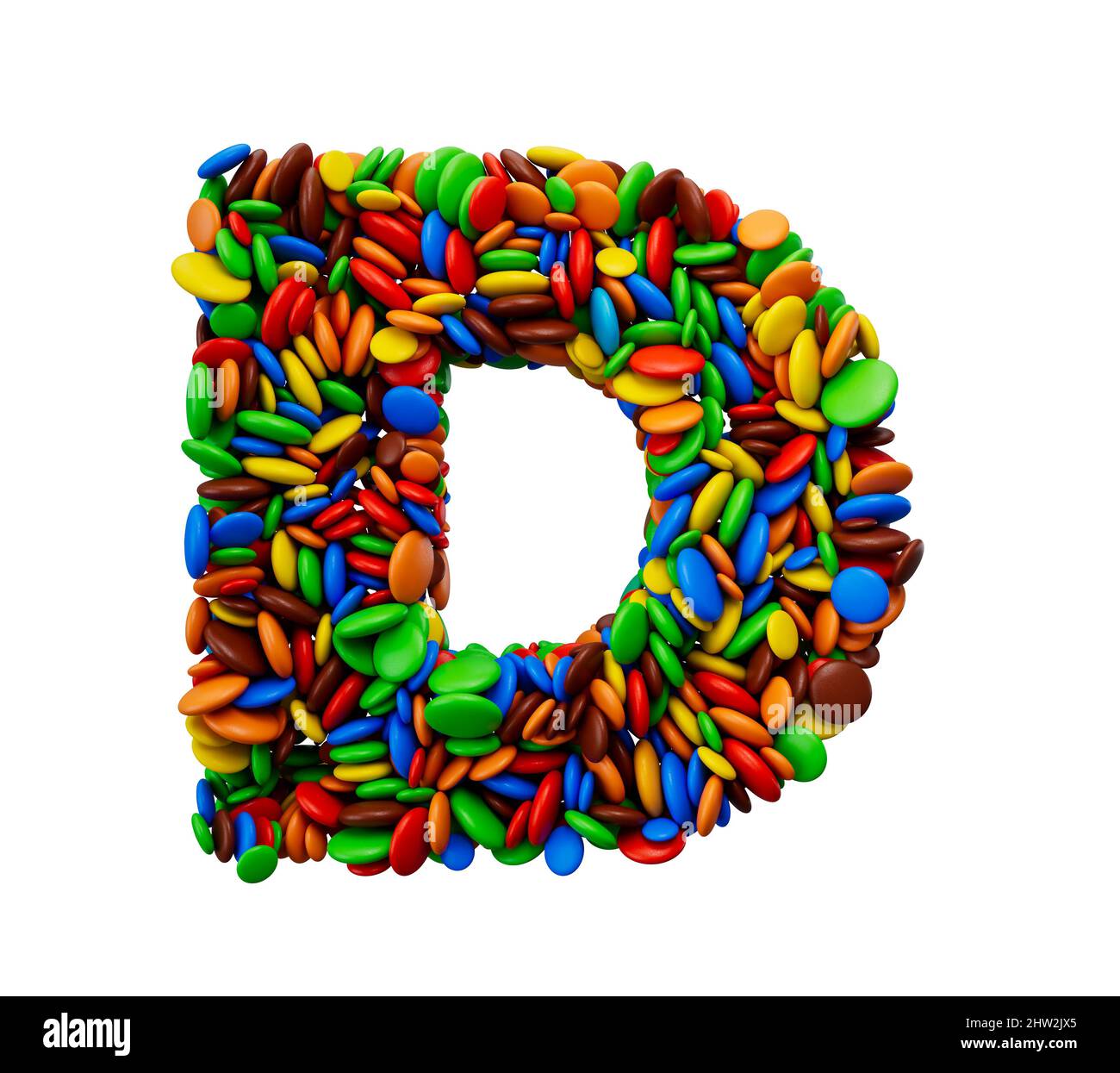 3D illustration de la lettre D faite de bonbons au chocolat sur fond blanc Banque D'Images