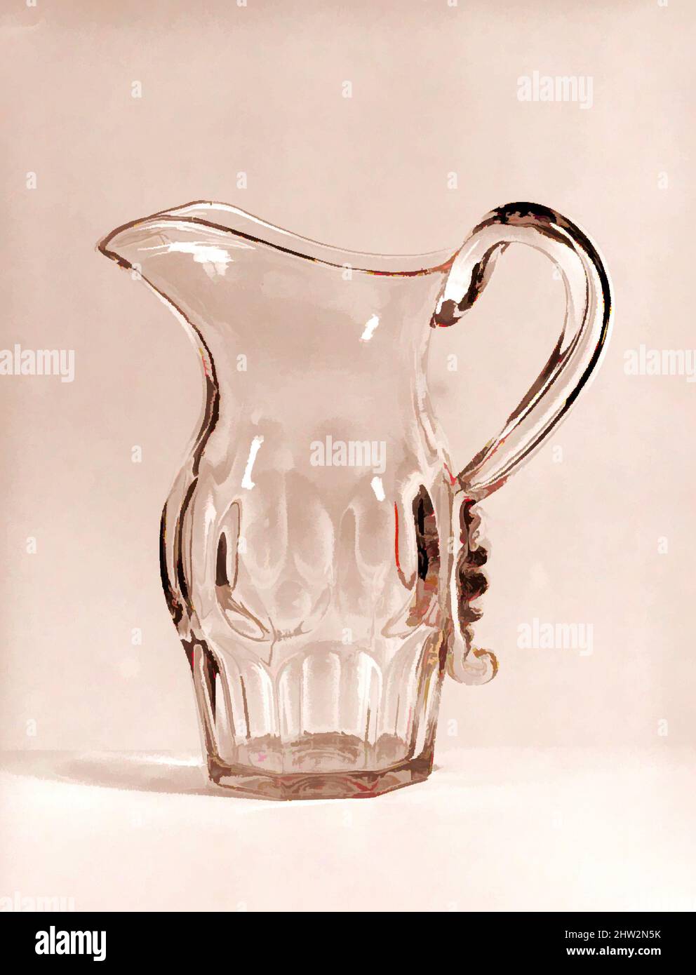 Art inspiré par Water Pitcher, 1830–70, fabriqué aux États-Unis, américain, verre pressé, H. 9 1/8 po. (23,2 cm), verre, oeuvres classiques modernisées par Artotop avec une touche de modernité. Formes, couleur et valeur, impact visuel accrocheur sur l'art émotions par la liberté d'œuvres d'art d'une manière contemporaine. Un message intemporel qui cherche une nouvelle direction créative. Artistes qui se tournent vers le support numérique et créent le NFT Artotop Banque D'Images