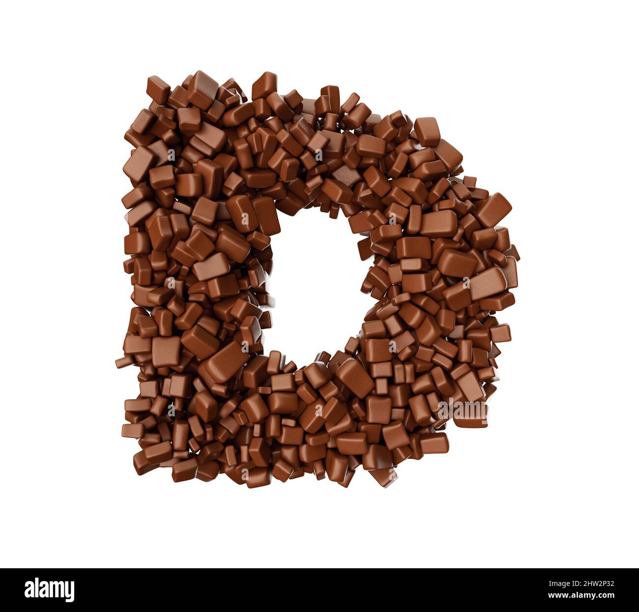 3D illustration de la lettre D faite de bonbons au chocolat sur fond blanc Banque D'Images