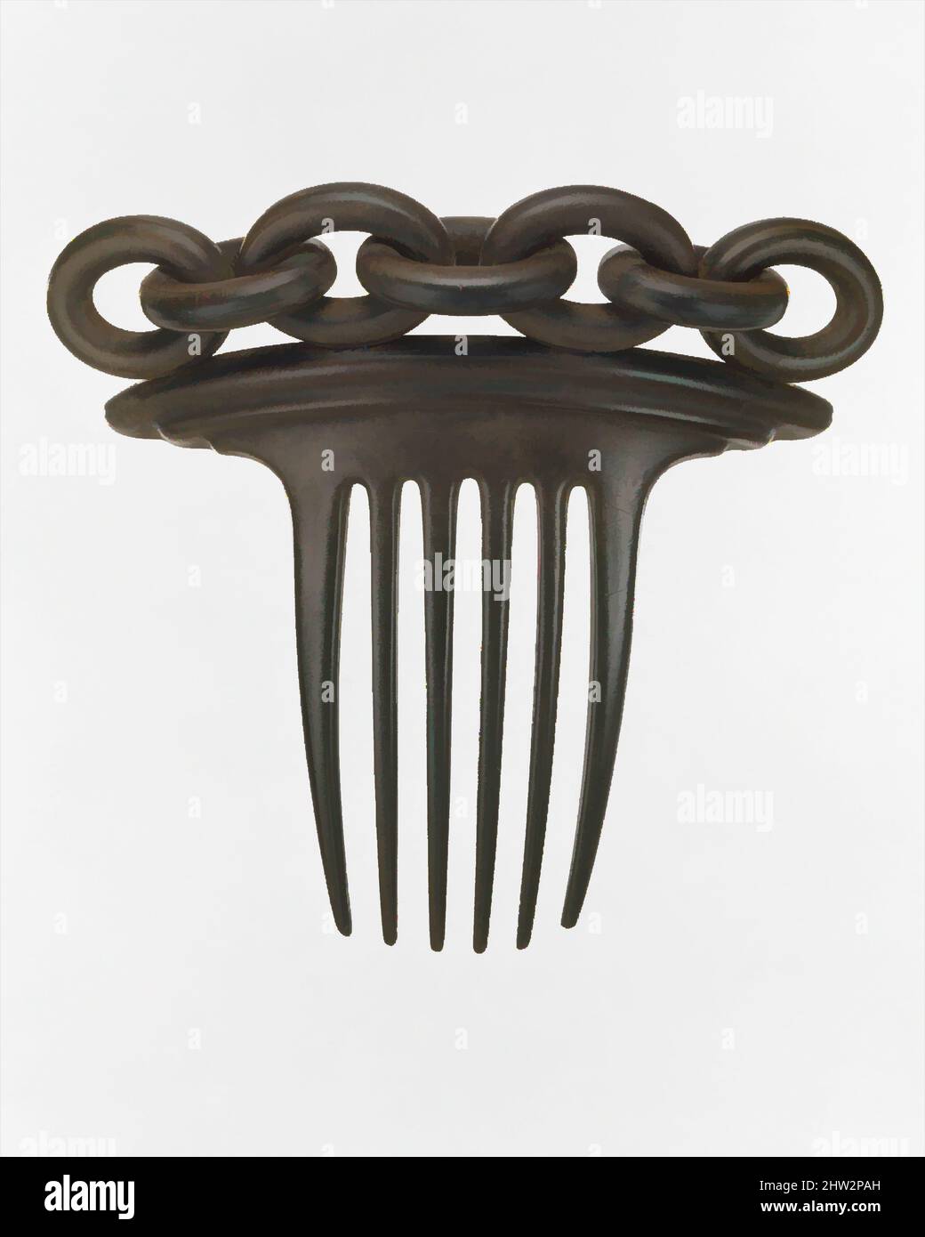 Art inspiré par Hair Comb, ca. 1851, Vulcanite (caoutchouc et soufre de l'Inde), 4 1/4 x 4 1/2 po. (10,8 x 11,4 cm), bijoux, oeuvres classiques modernisées par Artotop avec une touche de modernité. Formes, couleur et valeur, impact visuel accrocheur sur l'art émotions par la liberté d'œuvres d'art d'une manière contemporaine. Un message intemporel qui cherche une nouvelle direction créative. Artistes qui se tournent vers le support numérique et créent le NFT Artotop Banque D'Images