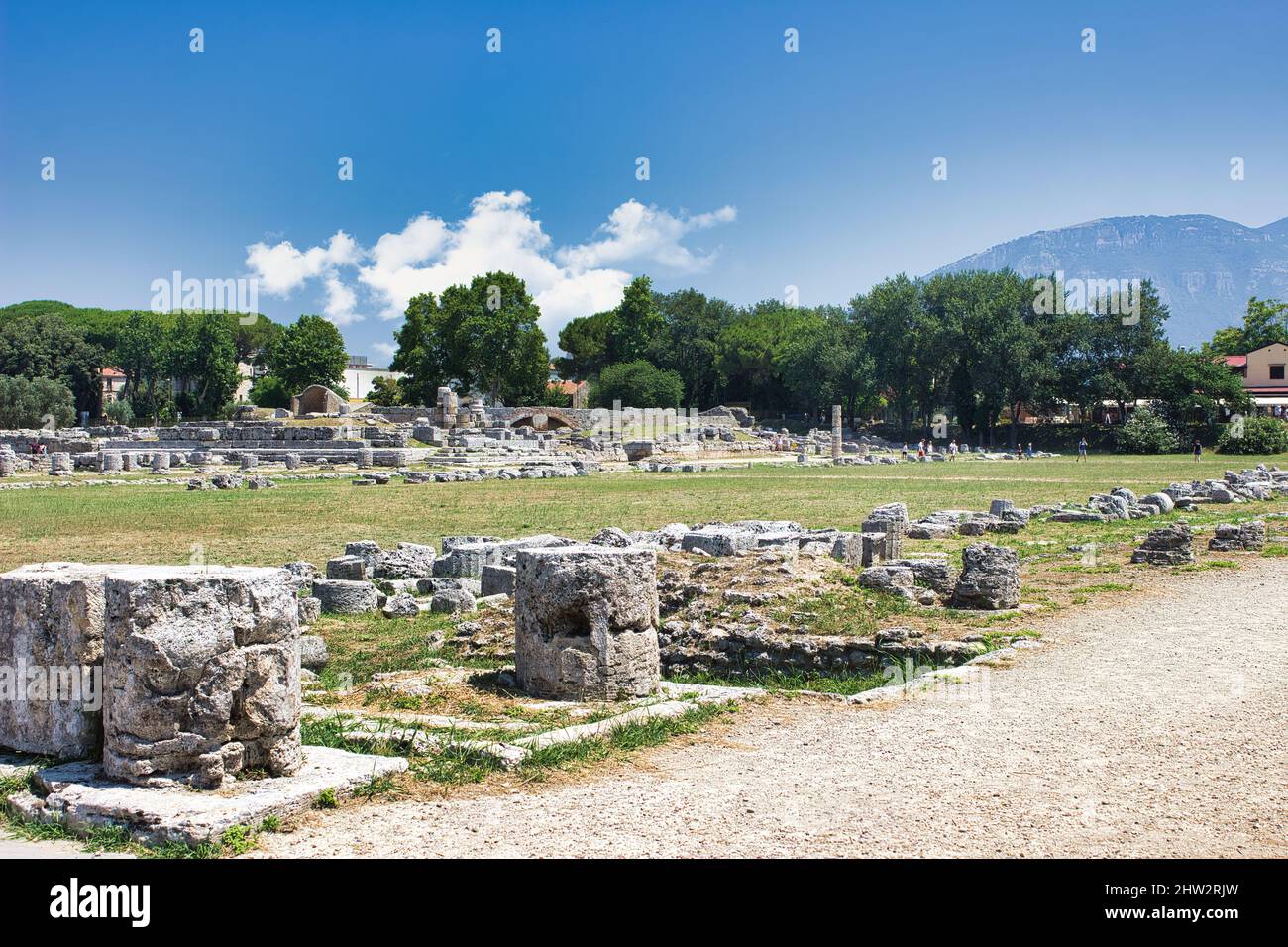 Ruines grecques anciennes de PAESTUM célèbre site de l'UNESCO dans la province de Salerne, Campanie, Italie Banque D'Images