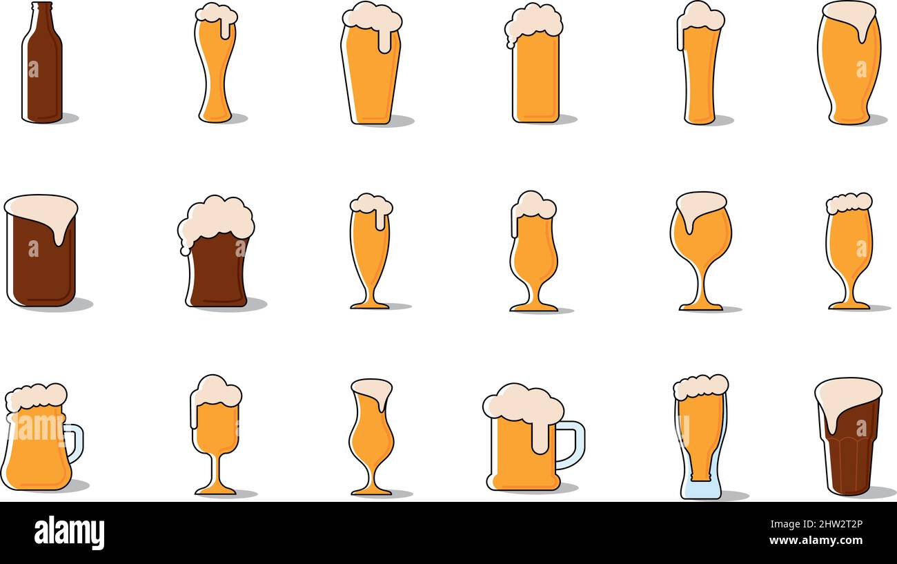 Ensemble de verres à bière et mugs icônes illustration vectorielle Illustration de Vecteur