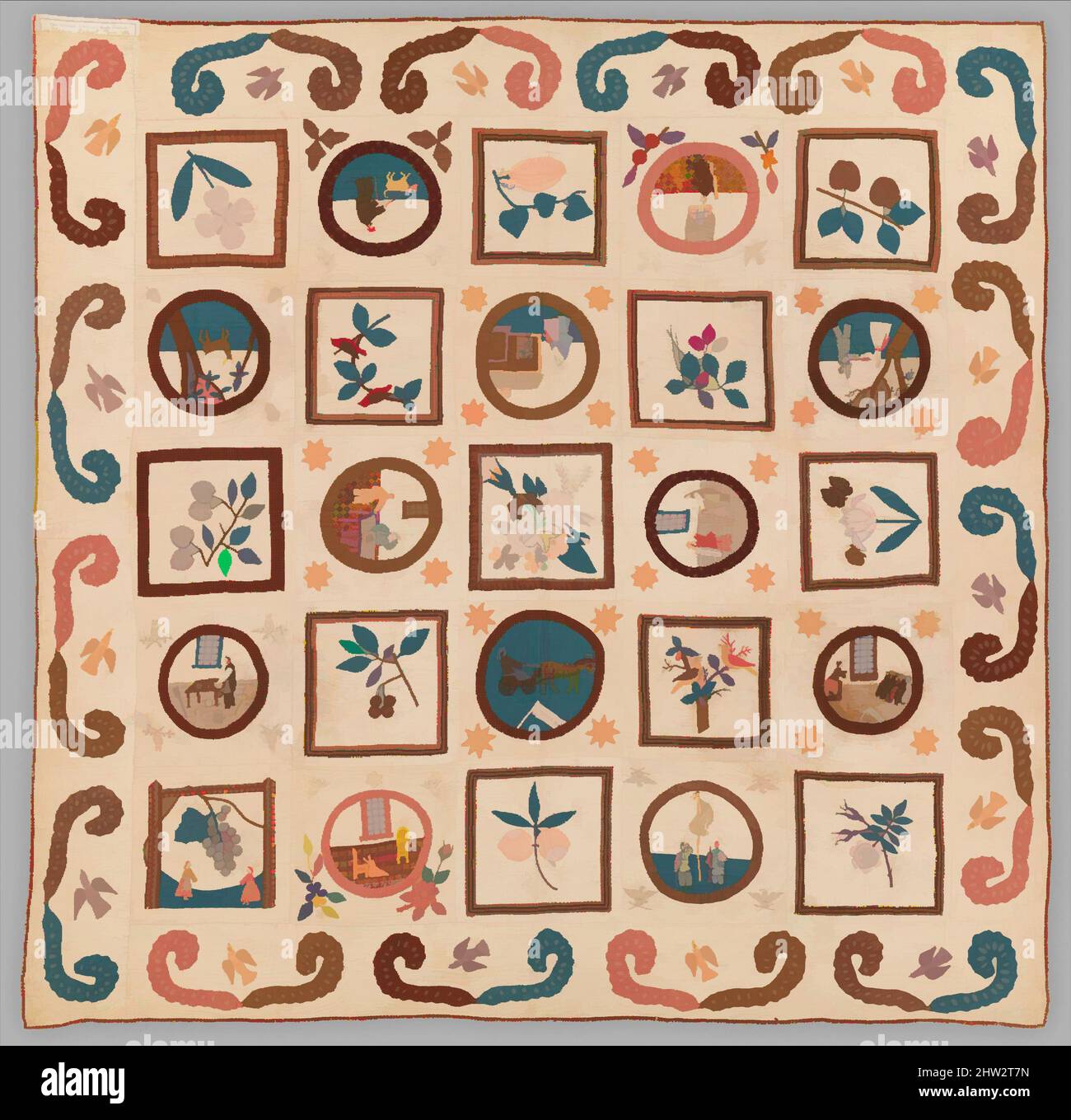 Art inspiré par Woman’s Rights Quilt, ca. 1875, fabriqué en Illinois, États-Unis, américain, coton, 70 × 69 1/2 po (177,8 × 176,5 cm), textiles, Emma Civey Stahl (américaine), cette courtepointe picturale unique raconte deux histoires distinctes. Trois des vignettes circulaires appliquées représentent, des œuvres classiques modernisées par Artotop avec une touche de modernité. Formes, couleur et valeur, impact visuel accrocheur sur l'art émotions par la liberté d'œuvres d'art d'une manière contemporaine. Un message intemporel qui cherche une nouvelle direction créative. Artistes qui se tournent vers le support numérique et créent le NFT Artotop Banque D'Images