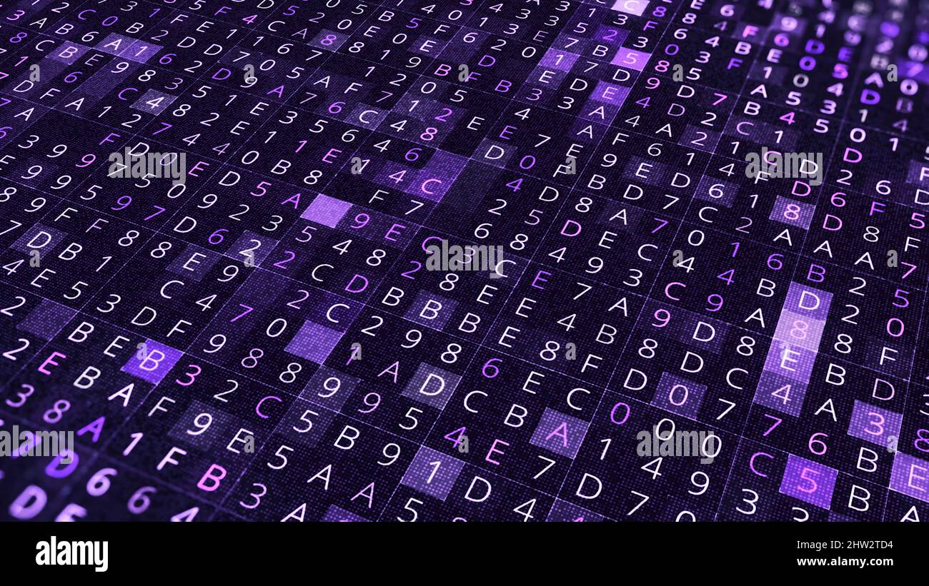 Modification des chiffres et des lettres. Animation. Arrière-plan coloré des cellules avec modification des chiffres et des lettres. Séquence de modification des chiffres et des lettres en co Banque D'Images