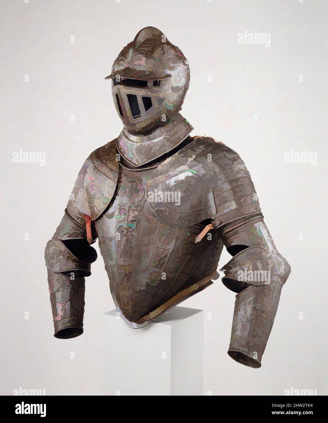 Art inspiré par l'Armure des Ducs d'Alba, ca. 1575–85, Milan, italien, Milan, acier, Or, argent, poids 25 lb 12 oz (11,68 kg) ; casque (a) H. 12 po. (30,5 cm) ; avec 8 1/2 po (21,6 cm) ; D. 11 1/2 po (29,2 cm) ; poids 5 lb 1 oz (2 296,31 g) ; collétine (b) H. 7 po. (17,8 cm); W. 11 7/, œuvres classiques modernisées par Artotop avec une touche de modernité. Formes, couleur et valeur, impact visuel accrocheur sur l'art émotions par la liberté d'œuvres d'art d'une manière contemporaine. Un message intemporel qui cherche une nouvelle direction créative. Artistes qui se tournent vers le support numérique et créent le NFT Artotop Banque D'Images