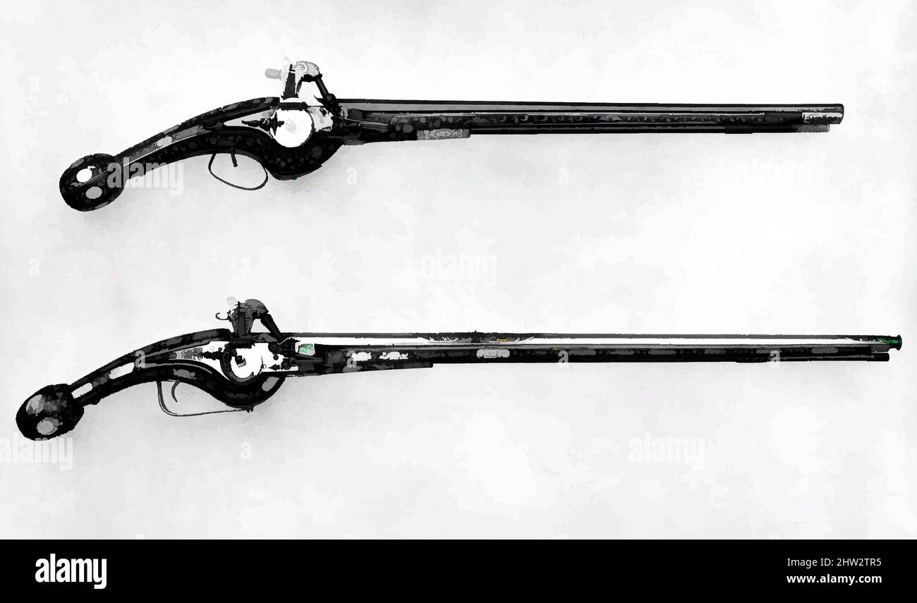 Art inspiré par Wheellock Pistol, ca. 1600–1610, français, acier, bois (érable), nacre, Laiton, or, L. 32 1/8 po. (81,6 cm) ; L. du fût 24 1/2 po. (62,2 cm) ; Cal. .35 po (8,9 mm) ; l du bouchon à vis 6 in. (15,2 cm) ; diam. Au museau 7/16 po (1,1 cm); Diam. À la culasse 13/16 po, oeuvres classiques modernisées par Artotop avec une touche de modernité. Formes, couleur et valeur, impact visuel accrocheur sur l'art émotions par la liberté d'œuvres d'art d'une manière contemporaine. Un message intemporel qui cherche une nouvelle direction créative. Artistes qui se tournent vers le support numérique et créent le NFT Artotop Banque D'Images