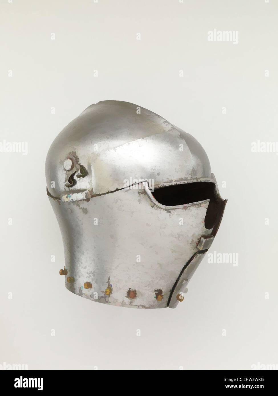 Art inspiré par Armet, CA. 1430–40, italien, acier, alliage de cuivre, H. 10 po. (25,4 cm) ; avec 8 po (20,3 cm) ; D. 10 15/16 po (27,8 cm) ; poids 9 lb 7 oz (4288 g), casques, en Italie de 1410 à 1510, l'armet était le casque standard pour la cavalerie. Cet exemple rare a des brides à, les œuvres classiques modernisées par Artotop avec un peu de modernité. Formes, couleur et valeur, impact visuel accrocheur sur l'art émotions par la liberté d'œuvres d'art d'une manière contemporaine. Un message intemporel qui cherche une nouvelle direction créative. Artistes qui se tournent vers le support numérique et créent le NFT Artotop Banque D'Images