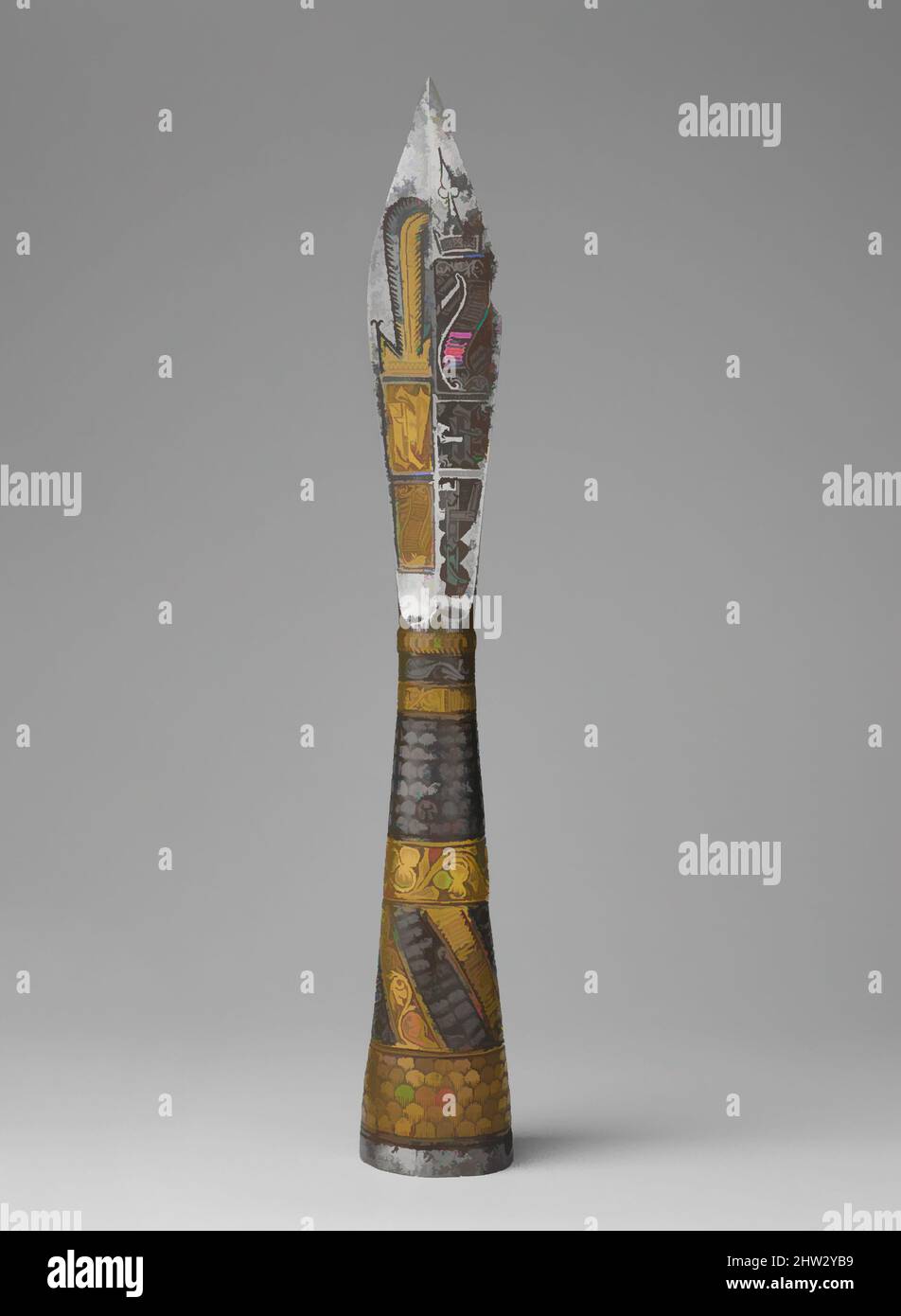 Art inspiré par Ceremonial Arrowhead, env. 1437–39, probablement Prague, Bohemian, probablement Prague, Steel, Alliage de cuivre, L. 12 1/8 po. (30,7 cm) ; avec 1 3/4 po (4,4 cm) ; poids 18,2 oz (517 g), équipement de tir à l'arc - flèches et divers, initialement monté sur un arbre en bois, cette œuvre classique extrêmement grande modernisée par Artotop avec une touche de modernité. Formes, couleur et valeur, impact visuel accrocheur sur l'art émotions par la liberté d'œuvres d'art d'une manière contemporaine. Un message intemporel qui cherche une nouvelle direction créative. Artistes qui se tournent vers le support numérique et créent le NFT Artotop Banque D'Images