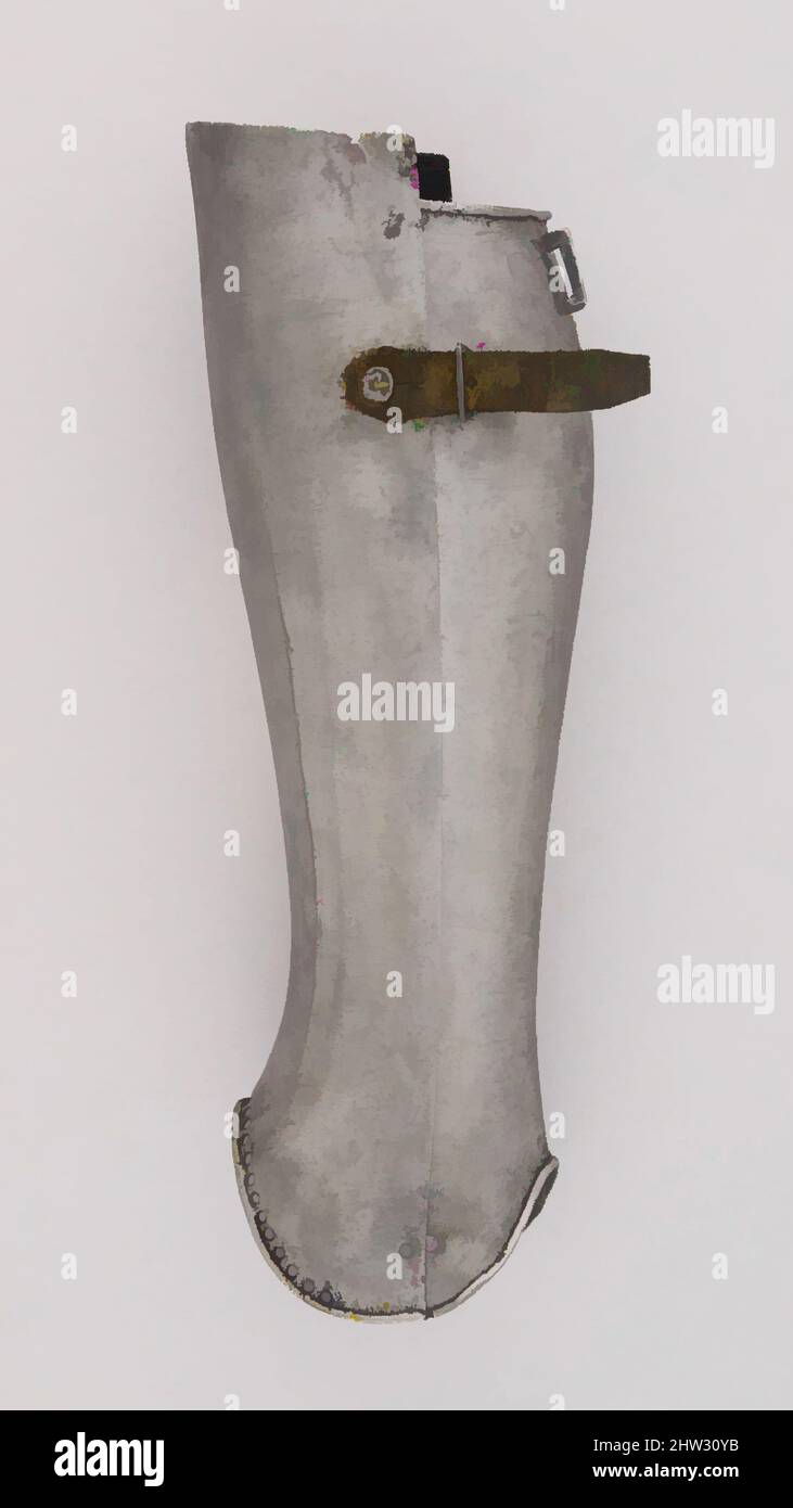 Art inspiré par paire de Greaves (Lower Leg défenses), deuxième moitié 16th siècle, italien, acier, cuir, Greave (a): H. 14 3/4 in. (37,5 cm) ; avec 4 3/4 po (12,1 cm) ; D. 5 1/2 po (14 cm) ; poids 1 lb 9,7 oz (728,6 g); greave b): H. 14 1/4 po. (36,2 cm) ; avec 5 po (12,7 cm) ; D. 5 3/8 po, œuvres classiques modernisées par Artotop avec une touche de modernité. Formes, couleur et valeur, impact visuel accrocheur sur l'art émotions par la liberté d'œuvres d'art d'une manière contemporaine. Un message intemporel qui cherche une nouvelle direction créative. Artistes qui se tournent vers le support numérique et créent le NFT Artotop Banque D'Images