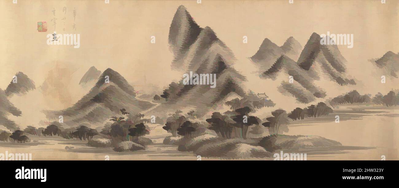 Art inspiré par le paysage dans le style de mi Fu, Ming Dynasty (1368–1644), daté de 1611 et 1612, Chine, Handscroll; encre sur satin, 10 1/5 x 86 1/4 po. (25,9 x 219,1 cm), peintures, attribuées à Dong Qichang (Chinois, 1555–1636, oeuvres classiques modernisées par Artotop avec une touche de modernité. Formes, couleur et valeur, impact visuel accrocheur sur l'art émotions par la liberté d'œuvres d'art d'une manière contemporaine. Un message intemporel qui cherche une nouvelle direction créative. Artistes qui se tournent vers le support numérique et créent le NFT Artotop Banque D'Images