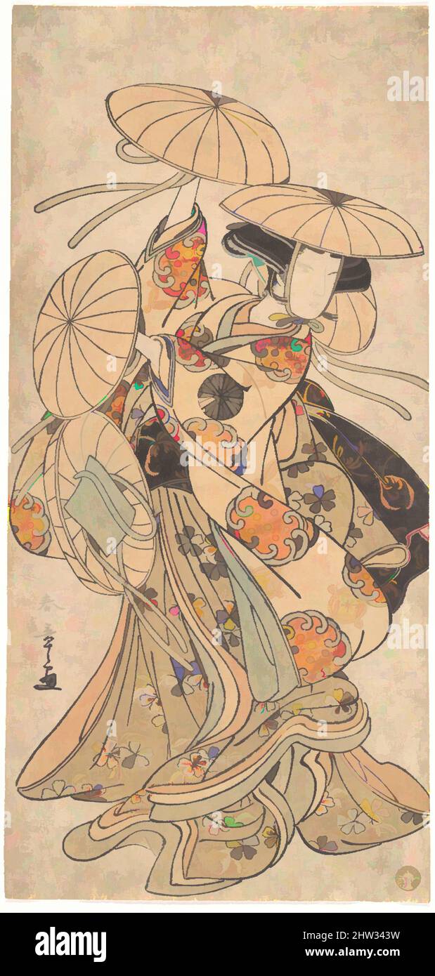 Art inspiré par 初代中村富十郎, Kabuki acteur Nakamura Tomijūrō I dans un rôle de danse féminine, période Edo (1615–1868), ca. 1777, Japon, imprimé en polychrome sur bois ; encre et couleur sur papier, Hosobaran 11 7/8 x 5 17/32 po. (30,2 x 14,1 cm), tirages, Katsukawa Shunshō (japonais, 1726–1792, œuvres classiques modernisées par Artotop avec une touche de modernité. Formes, couleur et valeur, impact visuel accrocheur sur l'art émotions par la liberté d'œuvres d'art d'une manière contemporaine. Un message intemporel qui cherche une nouvelle direction créative. Artistes qui se tournent vers le support numérique et créent le NFT Artotop Banque D'Images