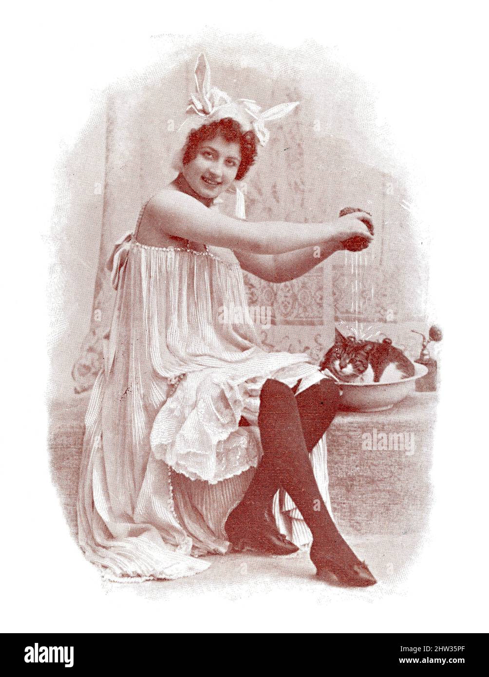 Portrait d'une actrice à l'image d'une mère de chat. Image du magazine de théâtre franco-allemand illustré « Das Album », 1898. Banque D'Images