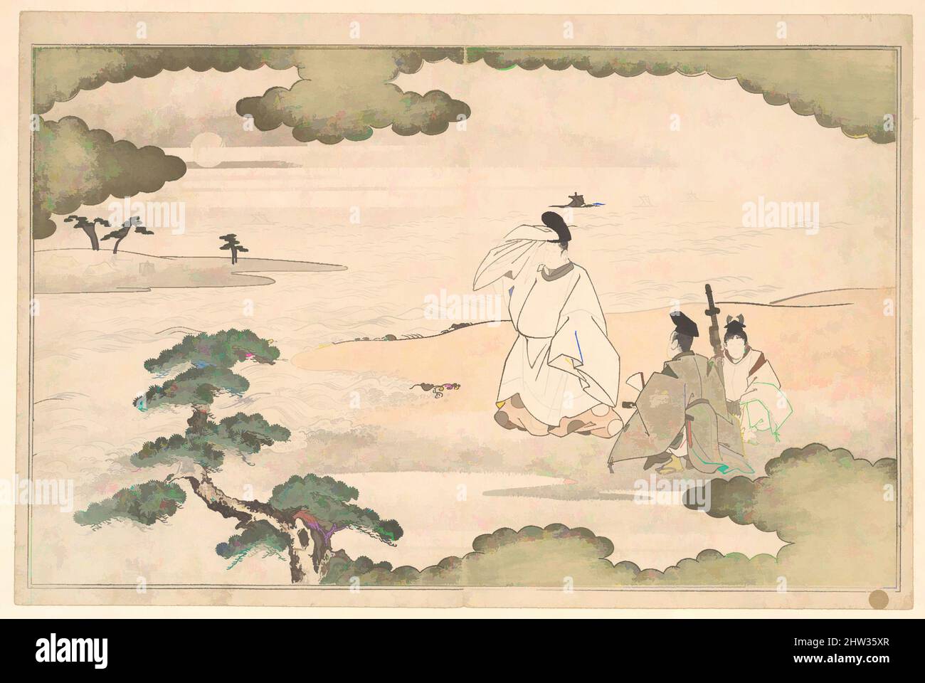 Art inspiré par l'exil de Yukihira à Suma, époque Edo (1615–1868), 1789, Japon, imprimé en polychrome sur bois; encre et couleur sur papier, 9 1/4 x 14 3/5 cm (23,5 x 37,1 cm), Prints, Kitagawa Utamaro (japonais, 1753?–1806), comme son frère cadet, Narihira, Yukihira est venu pour être le héros, les œuvres classiques modernisées par Artotop avec une touche de modernité. Formes, couleur et valeur, impact visuel accrocheur sur l'art émotions par la liberté d'œuvres d'art d'une manière contemporaine. Un message intemporel qui cherche une nouvelle direction créative. Artistes qui se tournent vers le support numérique et créent le NFT Artotop Banque D'Images