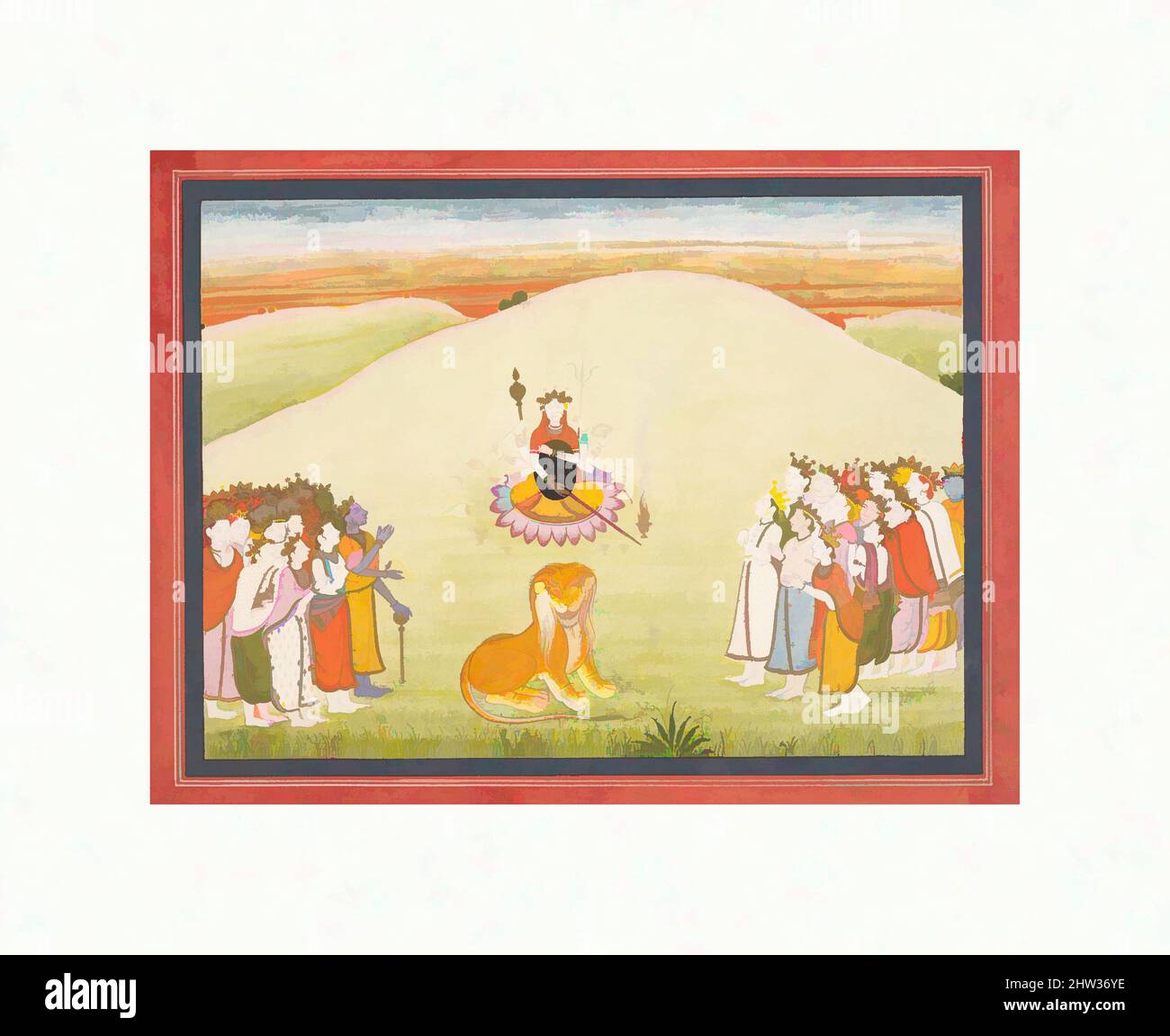 Art inspiré par la création de Durga: Page d'un Markandeya Purana dispersé: (Histoires de la Sage Markandeya), ca. 1810–20, Inde (Punjab Hills, Guler), encre et aquarelle opaque sur papier, à l'intérieur des bordures : 6 7/8 x 9 1/8 po. (17,5 x 23,2 cm), peintures, Durga a été créé par les dieux, oeuvres classiques modernisées par Artotop avec une touche de modernité. Formes, couleur et valeur, impact visuel accrocheur sur l'art émotions par la liberté d'œuvres d'art d'une manière contemporaine. Un message intemporel qui cherche une nouvelle direction créative. Artistes qui se tournent vers le support numérique et créent le NFT Artotop Banque D'Images