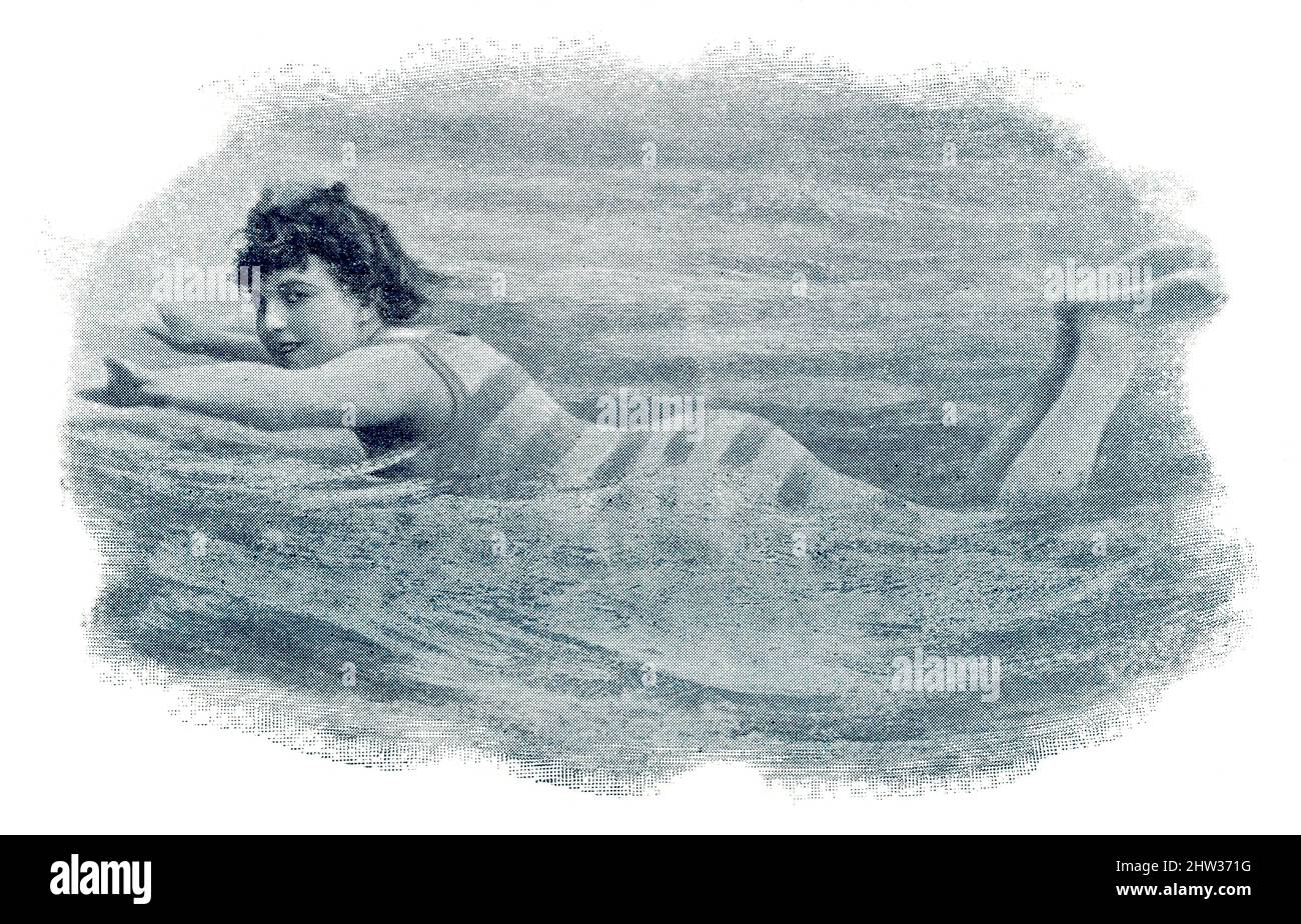 Les naiads parisiens. Portrait d'une femme sur la plage dans un maillot de bain. Image du magazine de théâtre franco-allemand illustré « Das Album », 1898. Banque D'Images