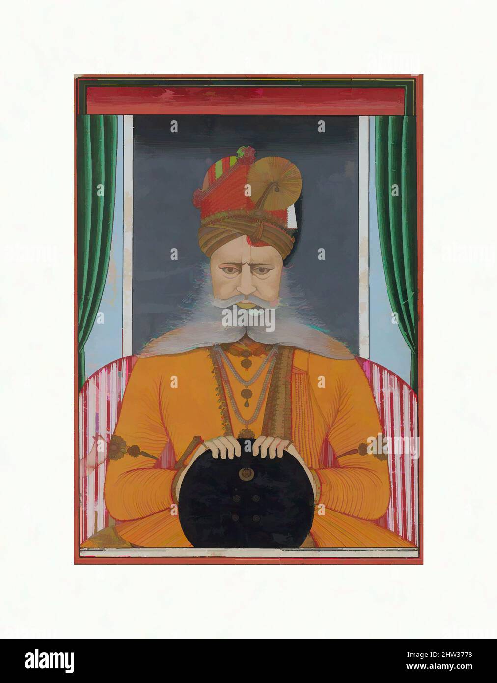 Art inspiré par Maharaja Sardar Singh de Bikaner, ca. 1860–70, Inde (Rajasthan, Bikaner), aquarelle opaque, encre, et or sur papier, 16 x 12 cm (40,6 x 30,5 cm), peintures, Chotu, Maharaja Sardar Singh (r. 1851–72) est capturé ici dans un portrait extraordinaire dont le créateur a été, oeuvres classiques modernisées par Artotop avec un peu de modernité. Formes, couleur et valeur, impact visuel accrocheur sur l'art émotions par la liberté d'œuvres d'art d'une manière contemporaine. Un message intemporel qui cherche une nouvelle direction créative. Artistes qui se tournent vers le support numérique et créent le NFT Artotop Banque D'Images