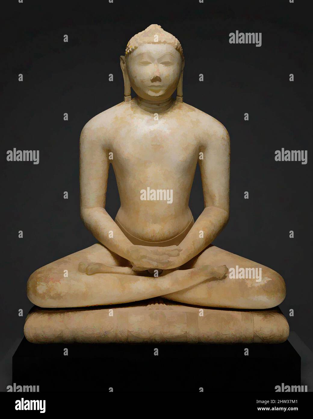 Art inspiré par Jain Svetambara Tirgradara en méditation, période Solanki,  première moitié du 11th siècle, Inde (Gujarat ou Rajasthan), marbre, H. 39  po. (99 cm), Sculpture, au coeur de l'observance religieuse quotidienne