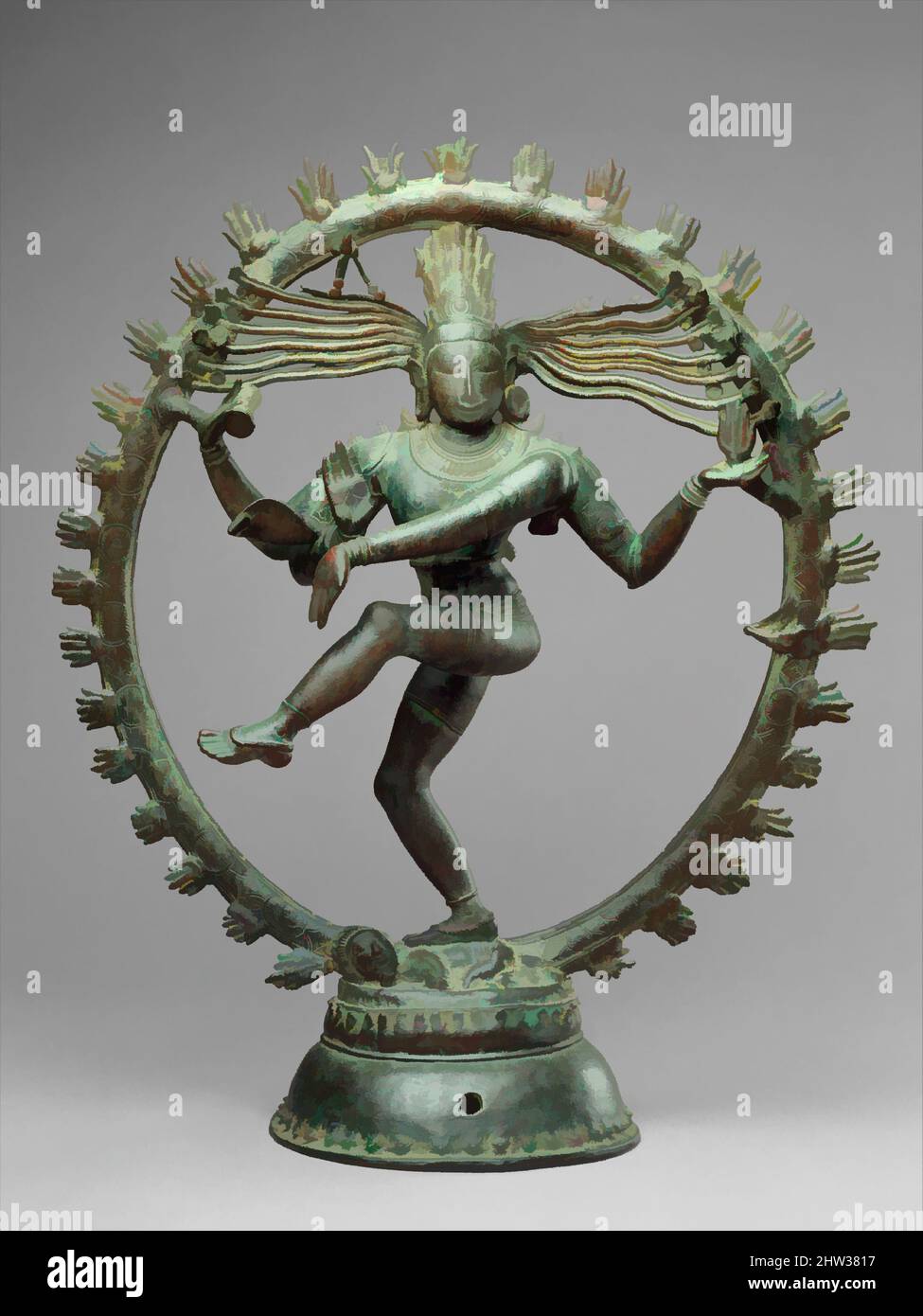 Art inspiré par Shiva comme Seigneur de la danse (Nataraja), période Chola (880–1279), ca. 11th Century, Indian (Tamil Nadu), alliage de cuivre, H. 26 7/8 po. (68,3 cm) ; diamètre 22 1/4 po (56,5 cm), Sculpture, en tant que symbole, Shiva Nataraja est une invention brillante. Il combine en une seule image Shiva, les œuvres classiques modernisées par Artotop avec une touche de modernité. Formes, couleur et valeur, impact visuel accrocheur sur l'art émotions par la liberté d'œuvres d'art d'une manière contemporaine. Un message intemporel qui cherche une nouvelle direction créative. Artistes qui se tournent vers le support numérique et créent le NFT Artotop Banque D'Images