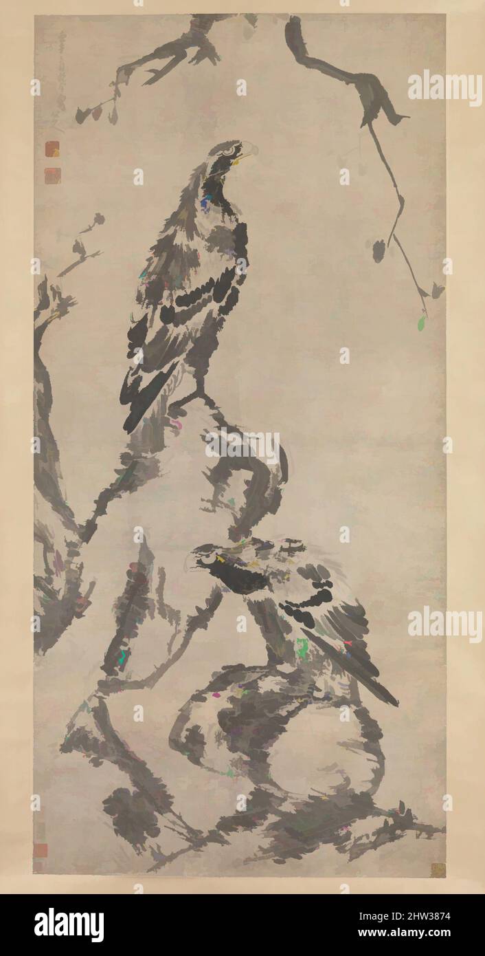 Art inspiré par 清 朱耷 (八大山人) 二鷹圖 軸, deux aigles, dynastie Qing (1644–1911), daté de 1702, Chine, Rouleau suspendu ; encre sur papier, image : 73 3/4 x 35 1/2 cm (187,3 x 90,2 cm), peintures, Bada Shanren (Zhu Da) (Chinois, 1626–1705), après des décennies passé à cacher son identité comme descendant de, oeuvres classiques modernisées par Artotop avec un peu de modernité. Formes, couleur et valeur, impact visuel accrocheur sur l'art émotions par la liberté d'œuvres d'art d'une manière contemporaine. Un message intemporel qui cherche une nouvelle direction créative. Artistes qui se tournent vers le support numérique et créent le NFT Artotop Banque D'Images