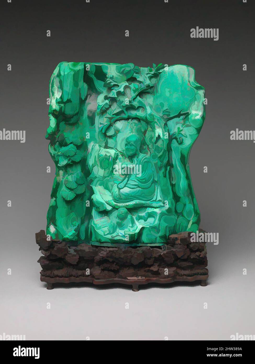 Art inspiré par 清 孔雀石葉廣羅漢山子, assis luohan (arhat) dans une grotte, dynastie Qing (1644–1911), 18th siècle, Chine, Malachite, H. 9 po (22,9 cm) ; avec 7 3/4 po (19,7 cm), Hardstone, oeuvres classiques modernisées par Artotop avec une touche de modernité. Formes, couleur et valeur, impact visuel accrocheur sur l'art émotions par la liberté d'œuvres d'art d'une manière contemporaine. Un message intemporel qui cherche une nouvelle direction créative. Artistes qui se tournent vers le support numérique et créent le NFT Artotop Banque D'Images