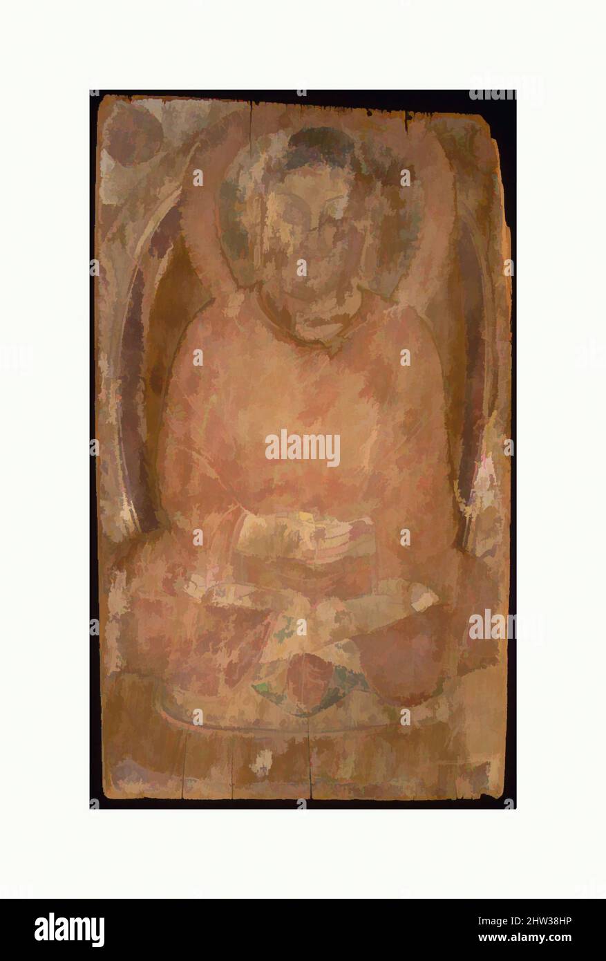 Art inspiré par Bouddha avec un corps de halo et de flaming Mandorla, Royaume de Khotan, 6th–7th siècle, Chine (région autonome du Xinjiang), pigments à base d'eau sur bois, 15 1/2 x 9 1/4 x 3/4 po. (39,4 x 23,5 x 1,9 cm), peintures, le Bouddha est assis dans la méditation, ses mains dans le mudra dhyana. Sa, œuvres classiques modernisées par Artotop avec un peu de modernité. Formes, couleur et valeur, impact visuel accrocheur sur l'art émotions par la liberté d'œuvres d'art d'une manière contemporaine. Un message intemporel qui cherche une nouvelle direction créative. Artistes qui se tournent vers le support numérique et créent le NFT Artotop Banque D'Images