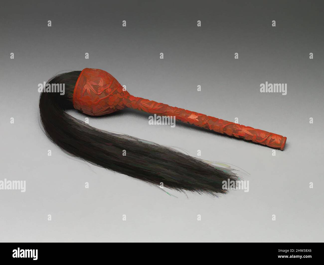 Art inspiré par 明中期 剔紅四季花卉紋拂塵, fouet à la mouche avec les fleurs des quatre saisons, dynastie Ming (1368–1644), 16th siècle, Chine, laque rouge sculpté, L. (de manche) 11 1/4 po (28,5 cm), Lacquer, ce regroupement de bambou, chrysanthèmes, orchidées, et fleurs de prune a une signification symbolique riche, les œuvres classiques modernisées par Artotop avec un peu de modernité. Formes, couleur et valeur, impact visuel accrocheur sur l'art émotions par la liberté d'œuvres d'art d'une manière contemporaine. Un message intemporel qui cherche une nouvelle direction créative. Artistes qui se tournent vers le support numérique et créent le NFT Artotop Banque D'Images