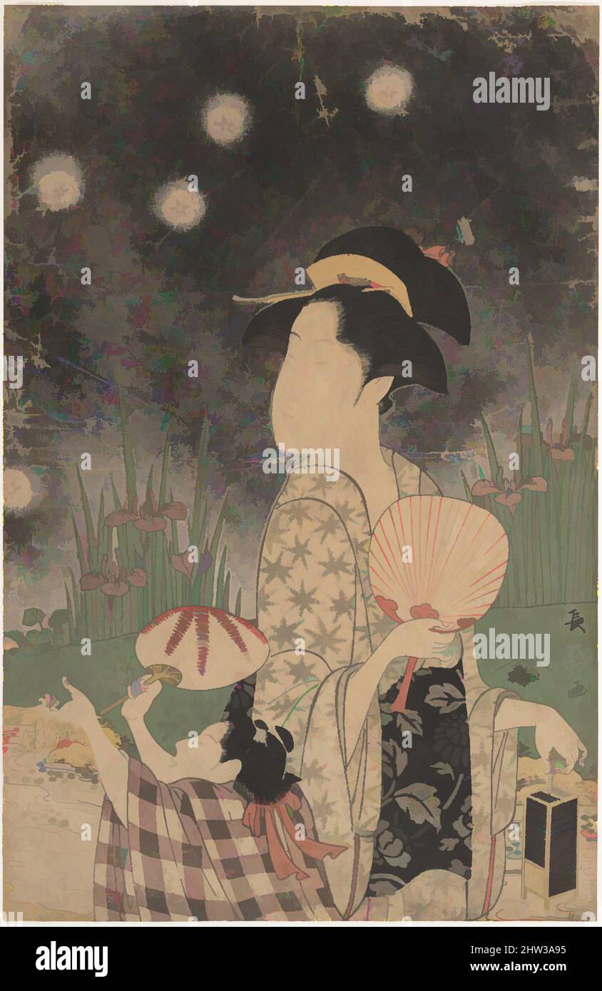 Art inspiré par la femme et l'enfant qui attrape des pompiers, période Edo (1615–1868), env. 1793, Japon, impression polychrome sur bois; encre et couleur sur papier, 14 13/16 x 9 5/8in. (37,6 x 24,4cm), Prints, Eishōsai Chōki (japonais, actif fin 18th–début 19th siècle), l'artiste Chōki dépeint a, œuvres classiques modernisées par Artotop avec une touche de modernité. Formes, couleur et valeur, impact visuel accrocheur sur l'art émotions par la liberté d'œuvres d'art d'une manière contemporaine. Un message intemporel qui cherche une nouvelle direction créative. Artistes qui se tournent vers le support numérique et créent le NFT Artotop Banque D'Images
