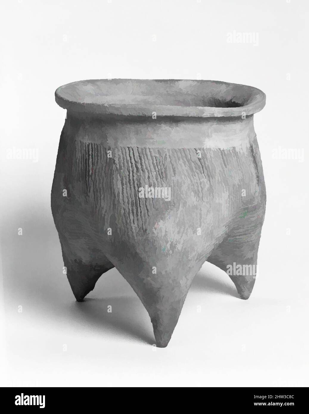 Art inspiré par 商代 壓印篦紋陶鬲, Tripod Cooking Vessel (Li), Shang Dynasty (ca. 1600–1046 C.-B.), 12th–11th Century C.-B., Chine, faïence avec stries en peigne, H. 7 7/8 po. (20 cm), la céramique, la forme à trois lobes et les crêtes peignées de ce pot de cuisine a augmenté l'efficacité de chauffage par, les œuvres classiques modernisées par Artotop avec un peu de modernité. Formes, couleur et valeur, impact visuel accrocheur sur l'art émotions par la liberté d'œuvres d'art d'une manière contemporaine. Un message intemporel qui cherche une nouvelle direction créative. Artistes qui se tournent vers le support numérique et créent le NFT Artotop Banque D'Images