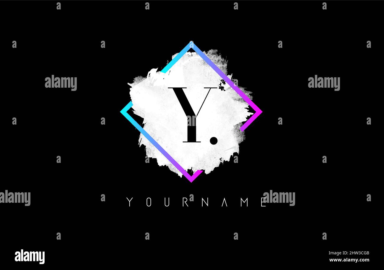 Logo lettre y violet avec contour blanc et cadre carré dégradé. Illustration de Vecteur