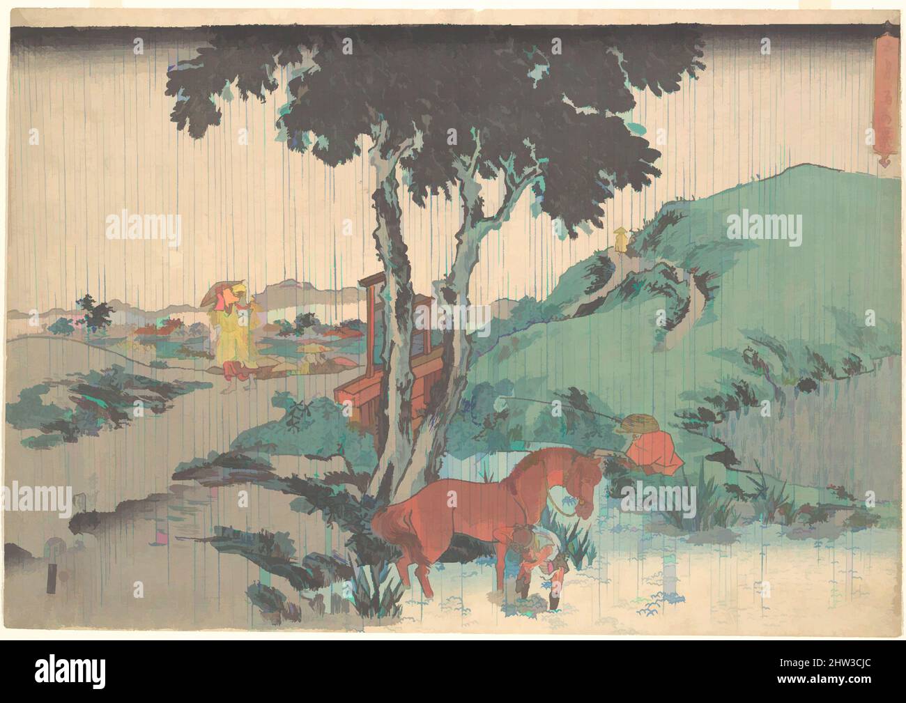 Art inspiré par Rain of the Fifth Month (Samidare), époque Edo (1615–1868), 19th Century, Japon, imprimé en polychrome sur bois; Encre et couleur sur papier, H. 9 3/8 po. (23,8 cm) ; avec 14 3/8 po (36,5 cm), Prints, Utagawa Kunisada (japonais, 1786–1865), la vision de Kunisada d'un début d'été, les œuvres classiques modernisées par Artotop avec une touche de modernité. Formes, couleur et valeur, impact visuel accrocheur sur l'art émotions par la liberté d'œuvres d'art d'une manière contemporaine. Un message intemporel qui cherche une nouvelle direction créative. Artistes qui se tournent vers le support numérique et créent le NFT Artotop Banque D'Images