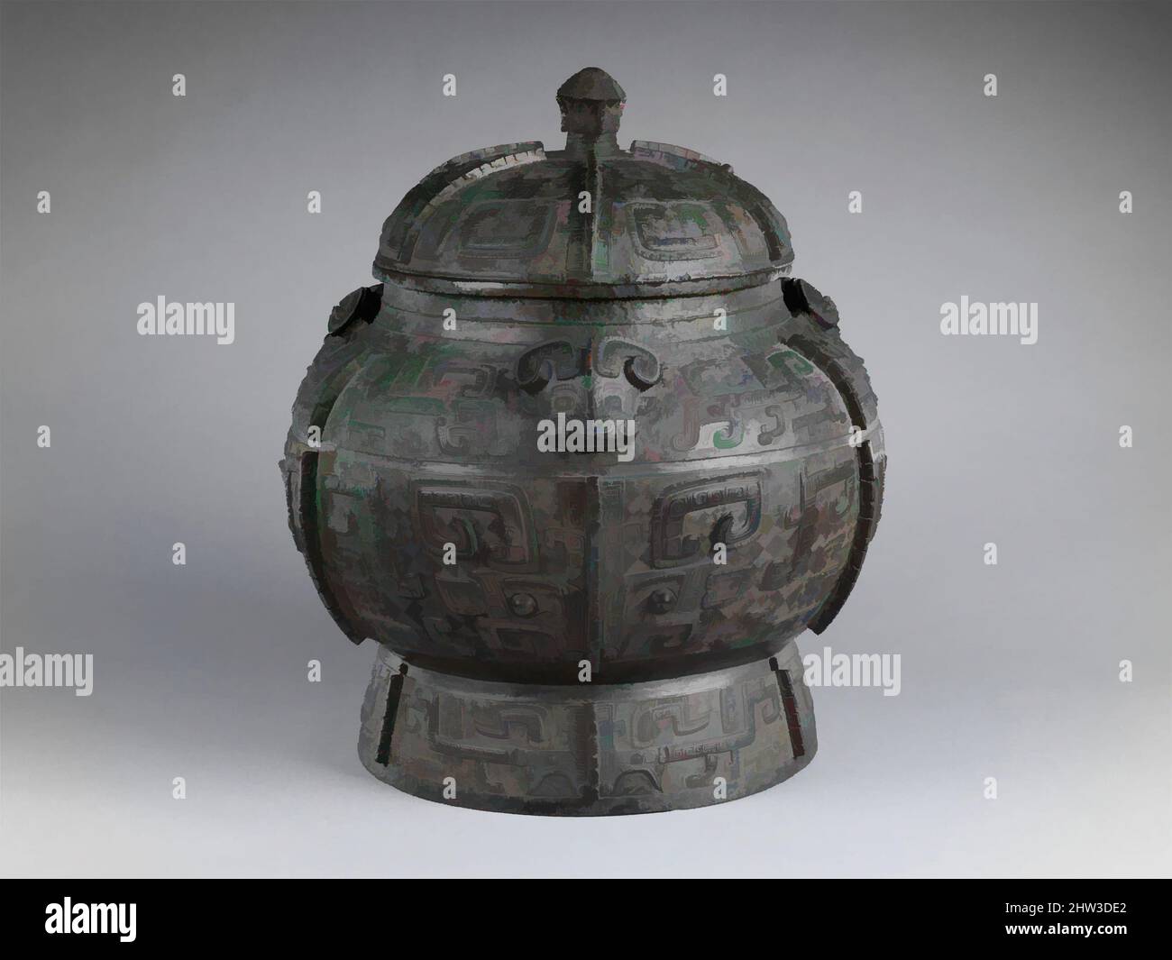 Art inspiré par 西周青銅瓿（銘文后刻）, Wine Container (pou), Shang Dynasty (ca. 1500–1046 C.-B.), 13th Century C.-B., Chine, Bronze, H. 21 1/4 po. (54 cm) ; diamètre 19 1/2 po (49,5 cm), Metalwork, ce grand récipient à vin fut l’un des premiers bronzes archaïques importants à entrer dans le musée, les œuvres classiques modernisées par Artotop avec un peu de modernité. Formes, couleur et valeur, impact visuel accrocheur sur l'art émotions par la liberté d'œuvres d'art d'une manière contemporaine. Un message intemporel qui cherche une nouvelle direction créative. Artistes qui se tournent vers le support numérique et créent le NFT Artotop Banque D'Images