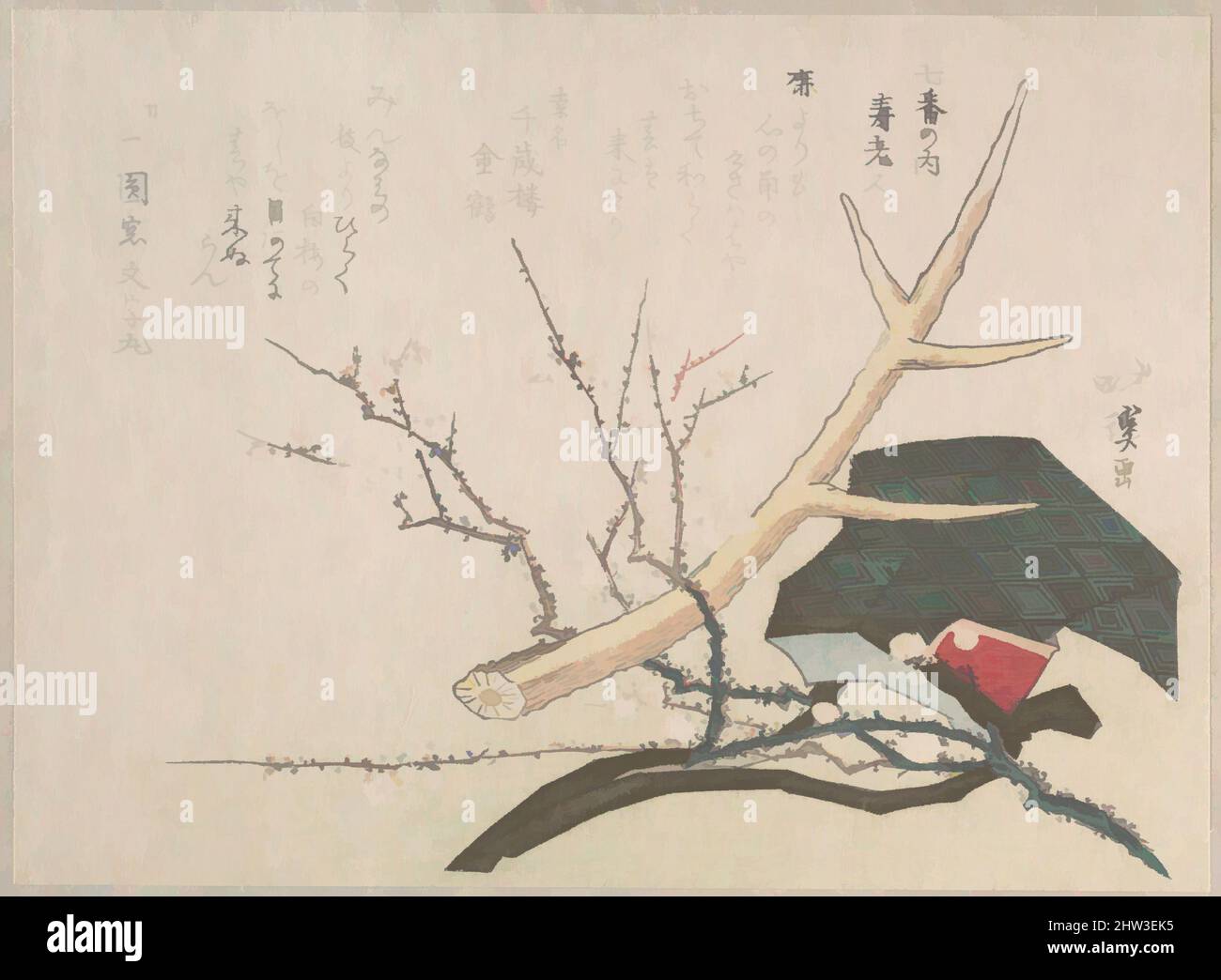 Art inspiré par Hat, Deer-Horn et Plum Branch, représentant Jurōjin, le Dieu de la vie, 19th siècle, Japon, partie d'un album de gravures sur bois (surirono); encre et couleur sur papier, 5 3/8 x 7 3/8 po. (13,7 x 18,7 cm), tirages, Totooya Hokkei (japonais, 1780–1850, œuvres classiques modernisées par Artotop avec une touche de modernité. Formes, couleur et valeur, impact visuel accrocheur sur l'art émotions par la liberté d'œuvres d'art d'une manière contemporaine. Un message intemporel qui cherche une nouvelle direction créative. Artistes qui se tournent vers le support numérique et créent le NFT Artotop Banque D'Images