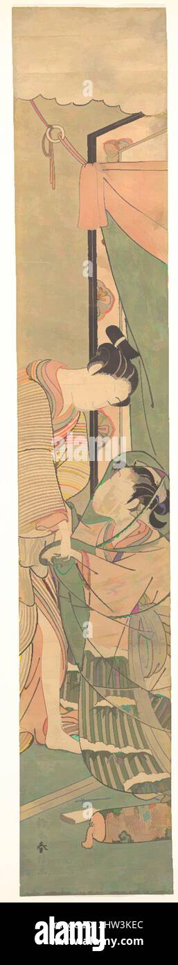 Art inspiré par le parting des amoureux : le matin suivant, période Edo (1615–1868), env. 1765–70, Japon, imprimé polychrome sur bois; imprimé pilier (hashira-e); encre et couleur sur papier, H. 27 po. (68,6 cm) ; avec 4 13/16 po (12,2 cm), Prints, Suzuki Harunobu (japonais, 1725–1770, œuvres classiques modernisées par Artotop avec une touche de modernité. Formes, couleur et valeur, impact visuel accrocheur sur l'art émotions par la liberté d'œuvres d'art d'une manière contemporaine. Un message intemporel qui cherche une nouvelle direction créative. Artistes qui se tournent vers le support numérique et créent le NFT Artotop Banque D'Images