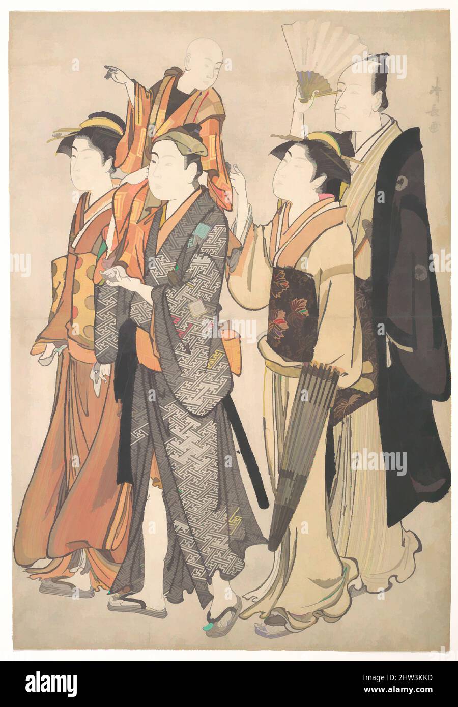 Art inspiré par Ichikawa Danjūrō V et sa famille, époque Edo (1615–1868), 1782, Japon, imprimé polychrome sur bois; encre et couleur sur papier, 14 5/8 x 10 cm (37,1 x 25,4cm), Prints, Torii Kiyonaga (japonais, 1752–1815), Kiyonaga dépeint Danjūrō V et sa famille lors d'une sortie vers un sanctuaire, oeuvres classiques modernisées par Artotop avec une touche de modernité. Formes, couleur et valeur, impact visuel accrocheur sur l'art émotions par la liberté d'œuvres d'art d'une manière contemporaine. Un message intemporel qui cherche une nouvelle direction créative. Artistes qui se tournent vers le support numérique et créent le NFT Artotop Banque D'Images