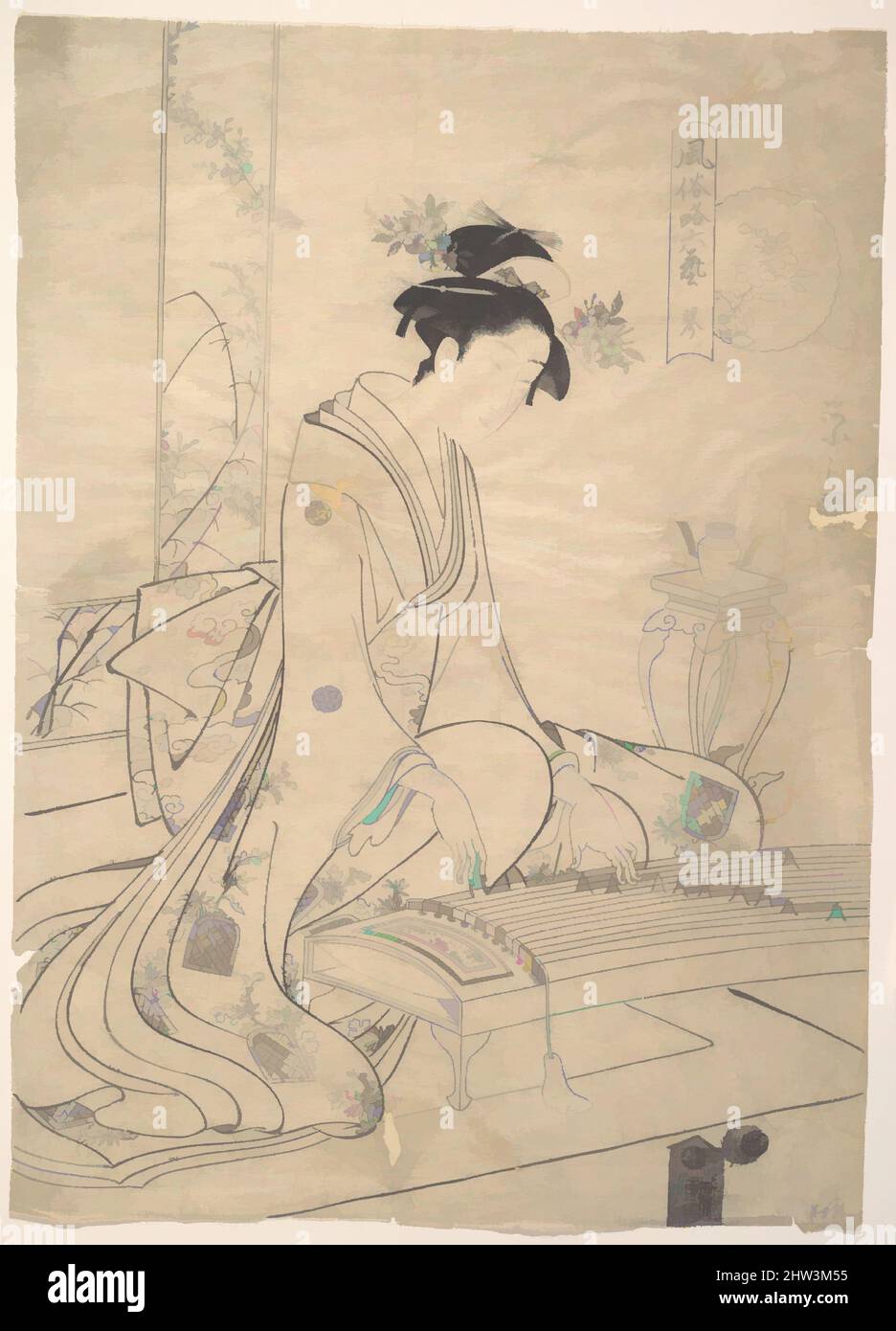 Art inspiré par la jeune dame jouant un instrument de musique, époque Edo (1615–1868), Japon, imprimé en bois monochrome; encre sur papier, H. 14 po (35,6 cm) ; avec 10 po (25,4 cm), Prints, Chōbunsai Eishi (japonais, 1756–1829, oeuvres classiques modernisées par Artotop avec une touche de modernité. Formes, couleur et valeur, impact visuel accrocheur sur l'art émotions par la liberté d'œuvres d'art d'une manière contemporaine. Un message intemporel qui cherche une nouvelle direction créative. Artistes qui se tournent vers le support numérique et créent le NFT Artotop Banque D'Images