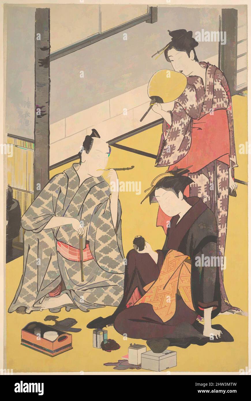 Art inspiré par 四代目松本幸四郎とその家庭, l'acteur Kabuki Matsumoto Kōshirō IV, période Edo (1615–1868), ca. 1783, Japon, imprimé polychrome sur bois ; encre et couleur sur papier, 15 1/4 x 10 1/2 po. (38,7 x 26,7 cm), Prints, Torii Kiyonaga (japonais, 1752–1815), c'est un aperçu en coulisses de la, des œuvres classiques modernisées par Artotop avec une touche de modernité. Formes, couleur et valeur, impact visuel accrocheur sur l'art émotions par la liberté d'œuvres d'art d'une manière contemporaine. Un message intemporel qui cherche une nouvelle direction créative. Artistes qui se tournent vers le support numérique et créent le NFT Artotop Banque D'Images