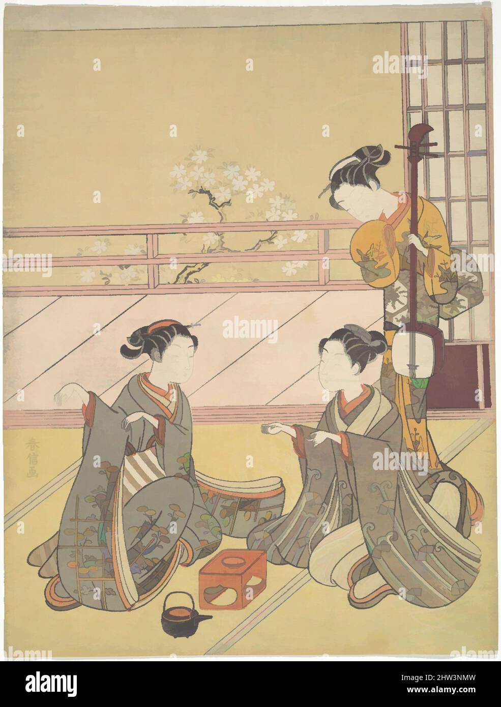 Art inspiré par les jeunes femmes jouant à Kitsune-ken (Fox Game), période Edo (1615–1868), ca. 1768–69, Japon, impression polychrome sur bois ; encre et couleur sur papier, 11 1/4 x 8 5/8 po. (28,6 x 21,9 cm), Prints, Suzuki Harunobu (japonais, 1725–1770), l'espace de l'intérieur dans cet imprimé, les œuvres classiques modernisées par Artotop avec une touche de modernité. Formes, couleur et valeur, impact visuel accrocheur sur l'art émotions par la liberté d'œuvres d'art d'une manière contemporaine. Un message intemporel qui cherche une nouvelle direction créative. Artistes qui se tournent vers le support numérique et créent le NFT Artotop Banque D'Images