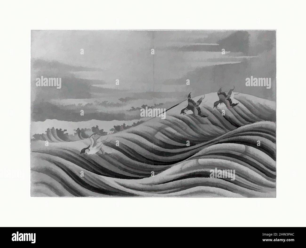 Art inspiré par les oiseaux Chidori, époque Edo (1615–1868), 18th–19th siècle, Japon, encre et couleur sur papier, 11 x 16 1/2 po. (27,9 x 41,9 cm), peintures, École de Katsushika Hokusai (japonais, Tokyo (Edo) 1760–1849 Tokyo (Edo, œuvres classiques modernisées par Artotop avec une touche de modernité. Formes, couleur et valeur, impact visuel accrocheur sur l'art émotions par la liberté d'œuvres d'art d'une manière contemporaine. Un message intemporel qui cherche une nouvelle direction créative. Artistes qui se tournent vers le support numérique et créent le NFT Artotop Banque D'Images