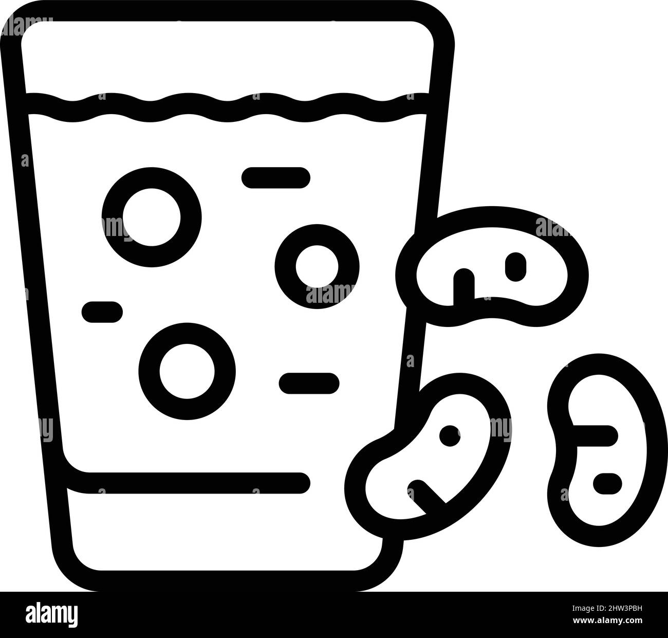Vecteur de contour de l'icône en verre de lait cajou. Soja végétal. Boisson végétalienne Illustration de Vecteur
