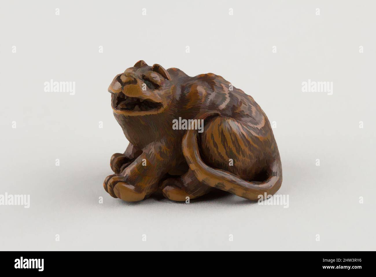 Art inspiré par Netsuke de tigre assis avec queue maudit à ses côtés, début du 19th siècle, Japon, bois; incrustation en laiton et corne, H. 1 3/16 in. (3 cm) ; avec 1 7/8 po (4,8 cm), Netsuke, Minkō (japonais, env. 1735–1816, œuvres classiques modernisées par Artotop avec une touche de modernité. Formes, couleur et valeur, impact visuel accrocheur sur l'art émotions par la liberté d'œuvres d'art d'une manière contemporaine. Un message intemporel qui cherche une nouvelle direction créative. Artistes qui se tournent vers le support numérique et créent le NFT Artotop Banque D'Images